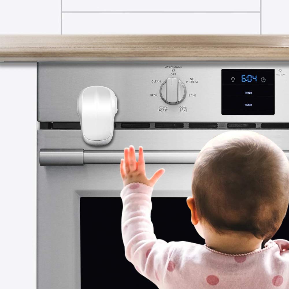 EUDEMON Child Safety Oven Door Lock - Heat-Resistant Baby Proofing for Kitchen, No Drill Adhesive Installation (1 Pack, White) - Perfect for Flat Surface Ovens & Protecting Toddlers from Burns