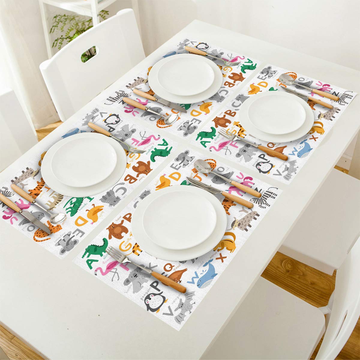 ABC Learning Alphabet Placemats Set of 4 - Educational Cotton Linen Table Mats for Kids with Non-Slip & Heat Resistant Design - Perfect for Holiday Dining, Birthday Parties and Classroom Learning Activities