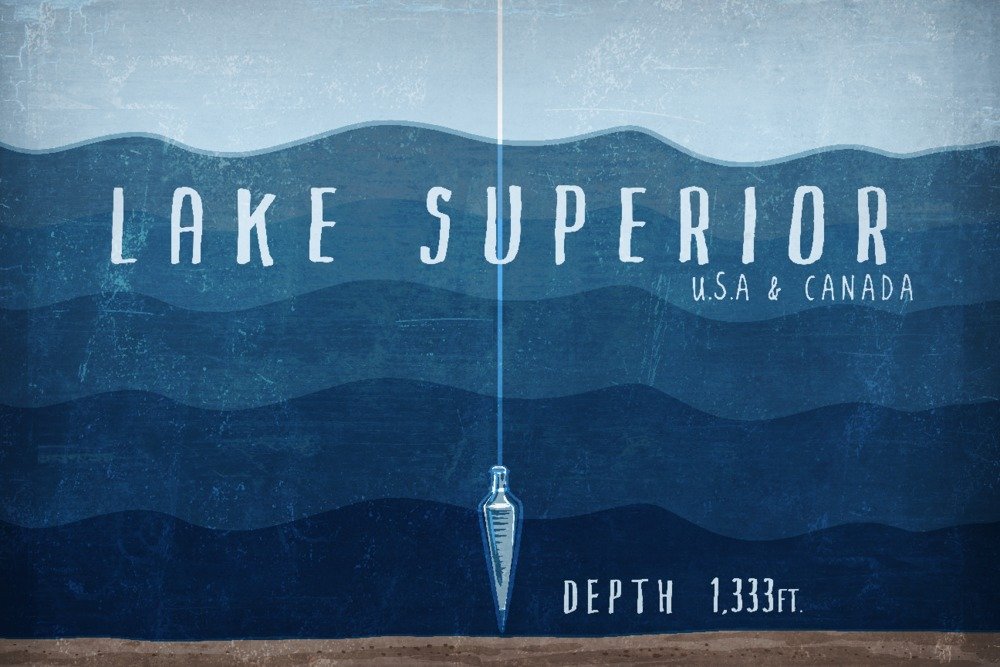 Lake Superior Wisconsin Travel Poster - 24x36 Giclee Gallery Print, Lake Depth Map Wall Art Decor for Home & Office - Perfect for Nature Lovers, Great Lakes Enthusiasts and Travel Inspired Interior Design