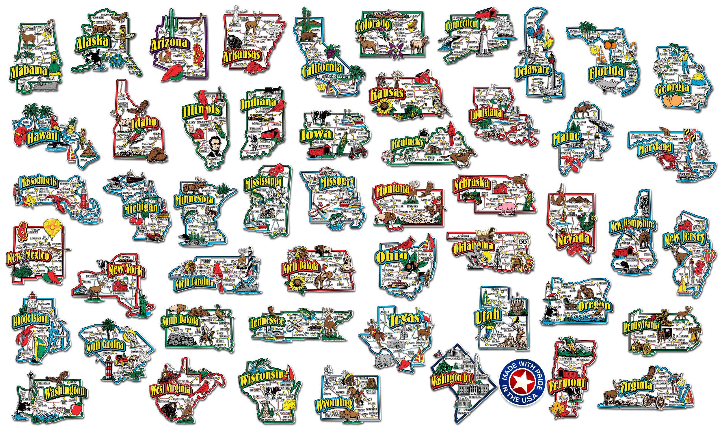 51-Piece Jumbo U.S. State Magnet Set - Collectible American Souvenirs by Classic Magnets | Perfect for Fridge Decor, Travel Memories & Geography Learning