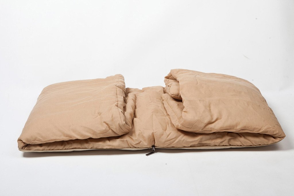 ALIBO Beige Lightweight Washable Travel Blanket Pillow - Foldable Quillow 14.1×14.1 Inches - Perfect for Airplane, Car, Office Naps & Home Decor