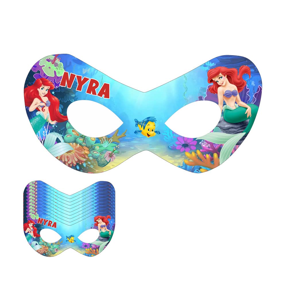 Mermaid Birthday Eye Mask with Baby Name - THE BLU PARTY Mermaid Theme Party Decorations for Kids Birthday, Baby Shower & Themed Events
