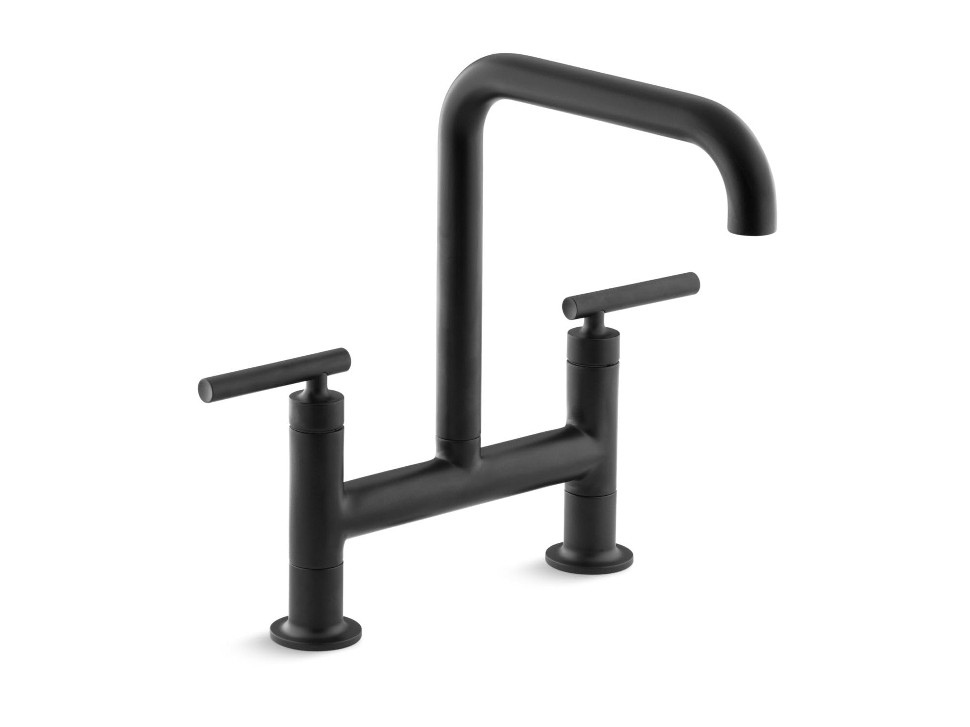Purist Two-Hole Bridge Kitchen Sink Faucet - Modern Matte Black Pull-Down Sprayer Faucet for Farmhouse & Contemporary Kitchens - Perfect for Cooking, Washing Dishes & Food Prep