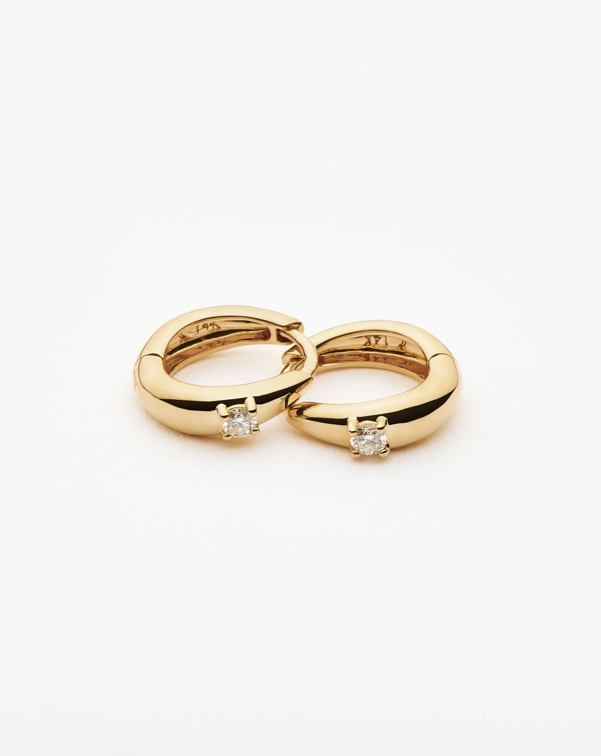 14K Solid Gold Diamond Huggie Hoop Earrings for Women - Elegant Dome Studs for Everyday Wear & Special Occasions