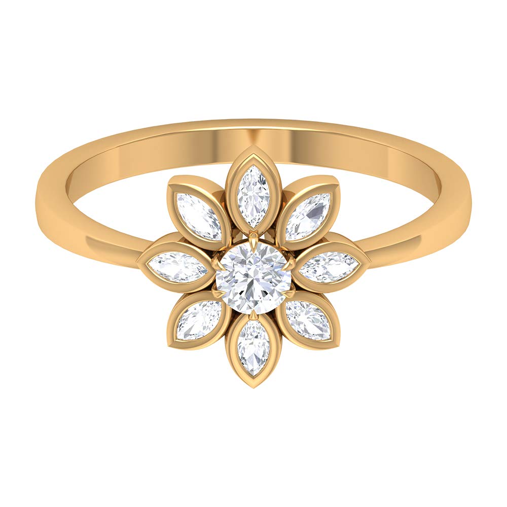 1/2 CT Marquise & Round Diamond Flower Ring for Women - 14K Solid Gold Engagement Ring, Wedding Band, Anniversary Gift - Perfect for Proposals, Bridal Jewelry & Special Occasions