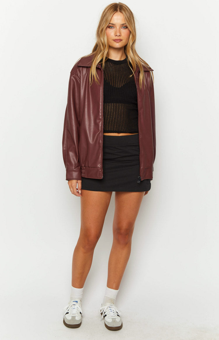 Abbi PU Red Bomber Jacket Women's Faux Leather Motorcycle Jacket - Stylish Outerwear for Casual Wear, Night Out & Fall Fashion