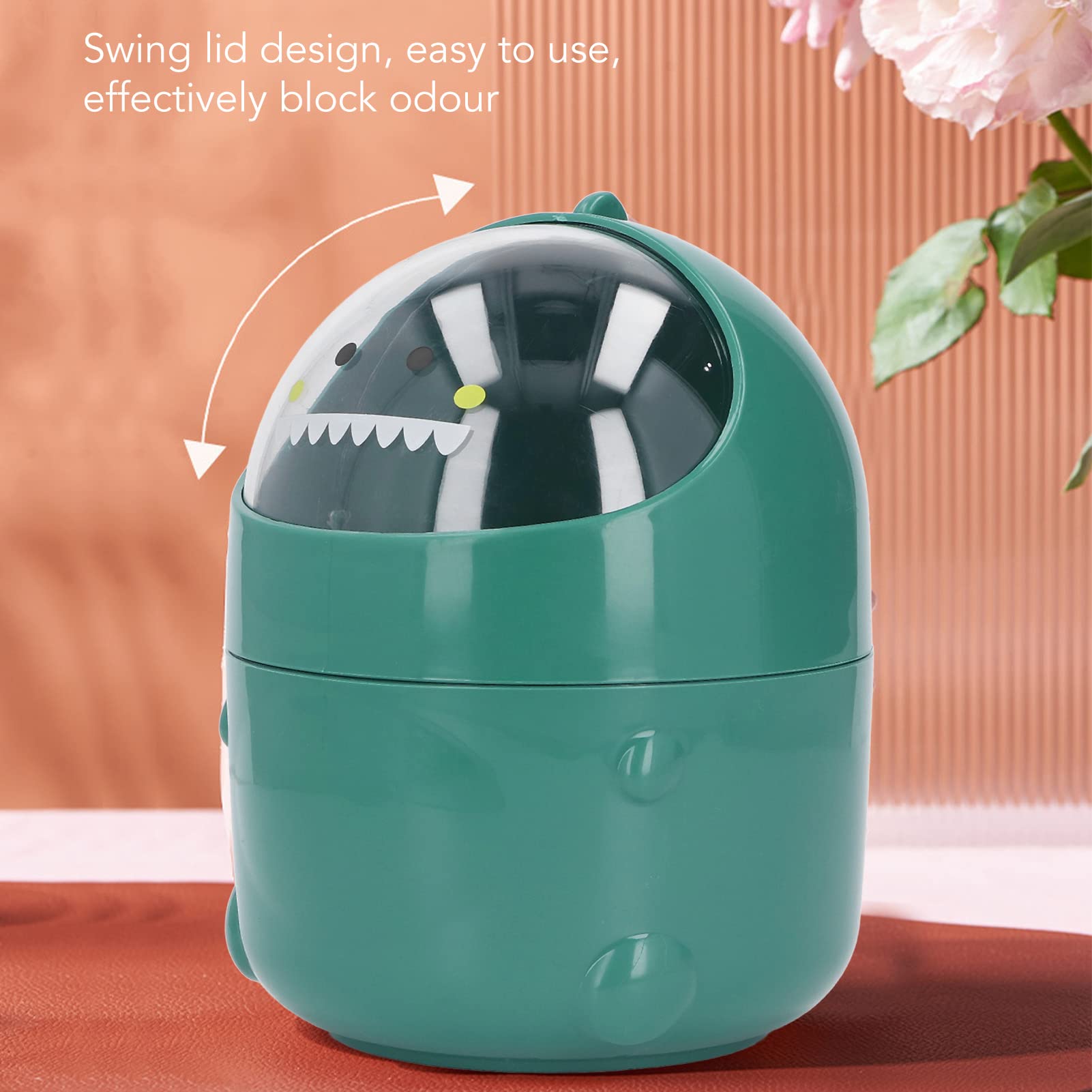 Mini Desktop Trash Can - Cute Baby Dinosaur Design Small Garbage Bin with Lid & Non-Slip Base - Perfect for Office, Bathroom, Kitchen, Desk, Coffee Station - Green Dinosaur Wastebasket for Home and Workspace Organization