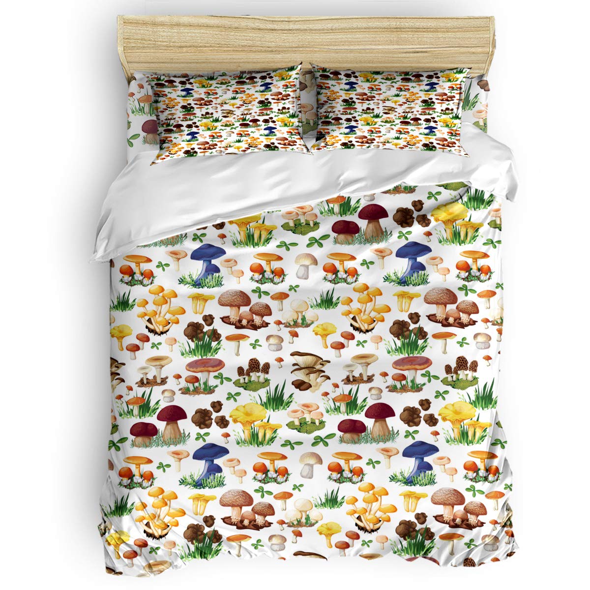 Yogaly 4-Piece Twin Size Bedding Set - Natural Forest Mushroom Printed Sheets, Duvet Cover & Pillowcases for Adults, Teens, Kids | Cozy Bedroom Decor for Nursery, Dorm or Guest Room