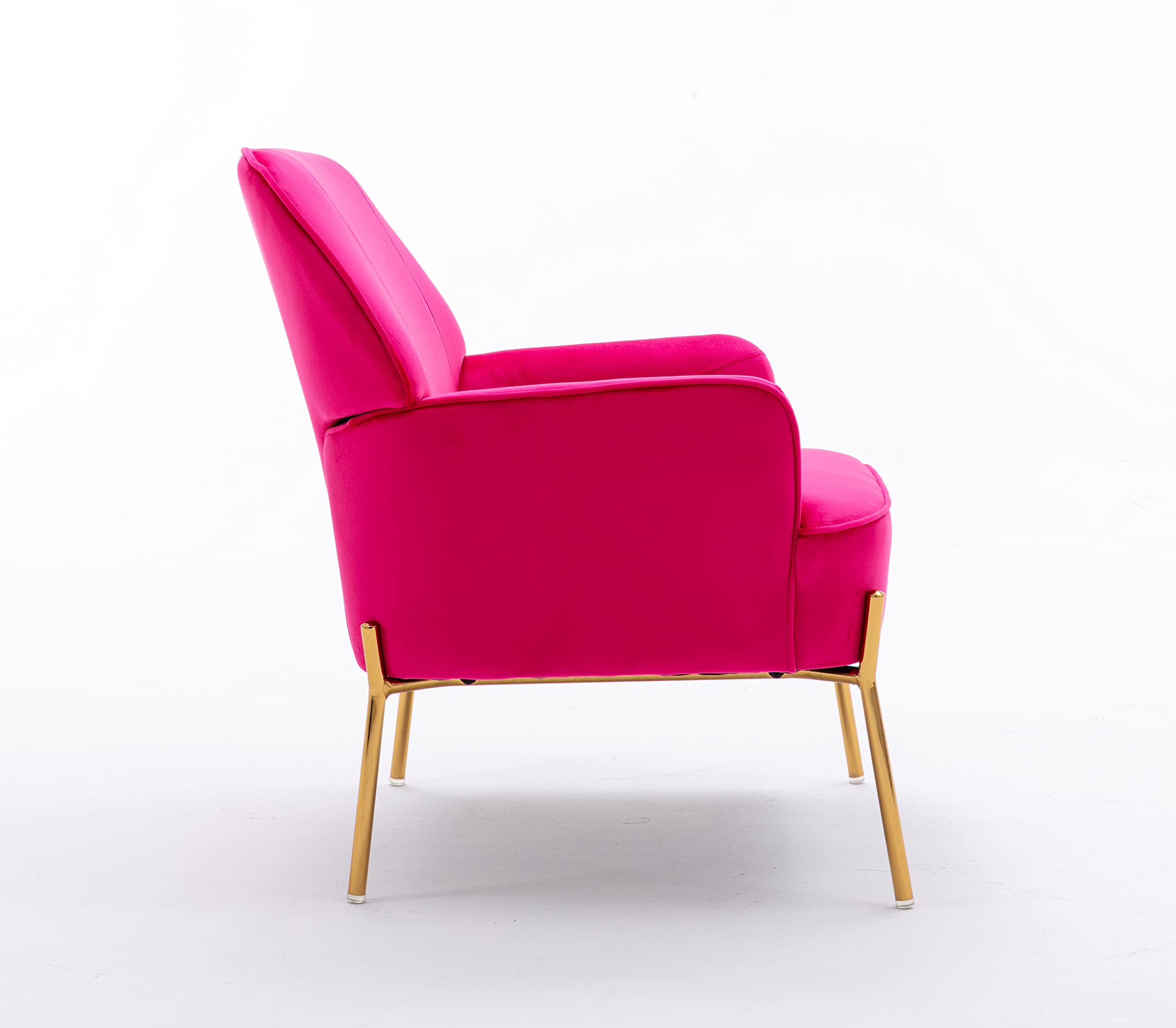 Luxury Velvet Accent Chair with Glam Metal Legs - Modern Comfort for Living Room, Bedroom & Dining Room - Rose Red Upholstered Armchair for Home Decor & Beauty Salon Use