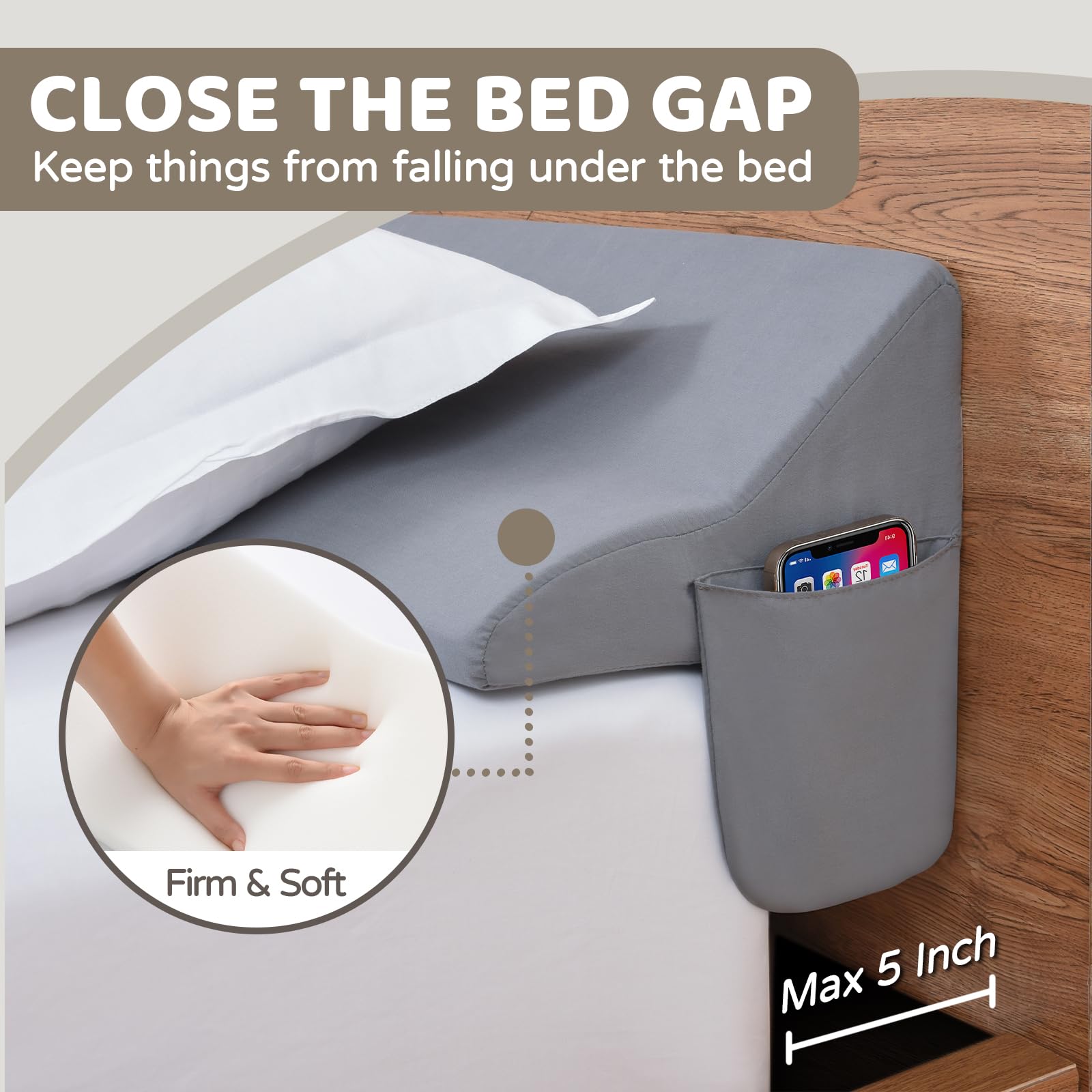 Queen Size Bed Wedge Pillow for Headboard Gap Filler - 60