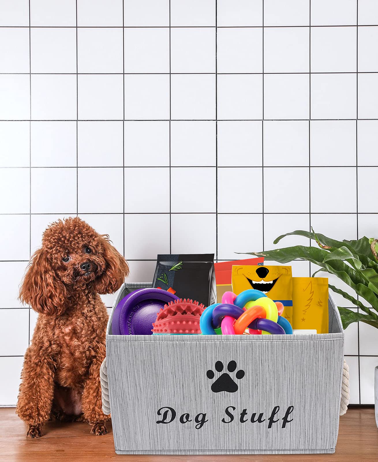 Morezi Canvas Pet Toy Storage Bin & Organizer Basket - Grey - Perfect for Pet Toys, Blankets, Leashes & Food Storage - Ideal for Living Room, Bedroom or Pet Play Area Organization