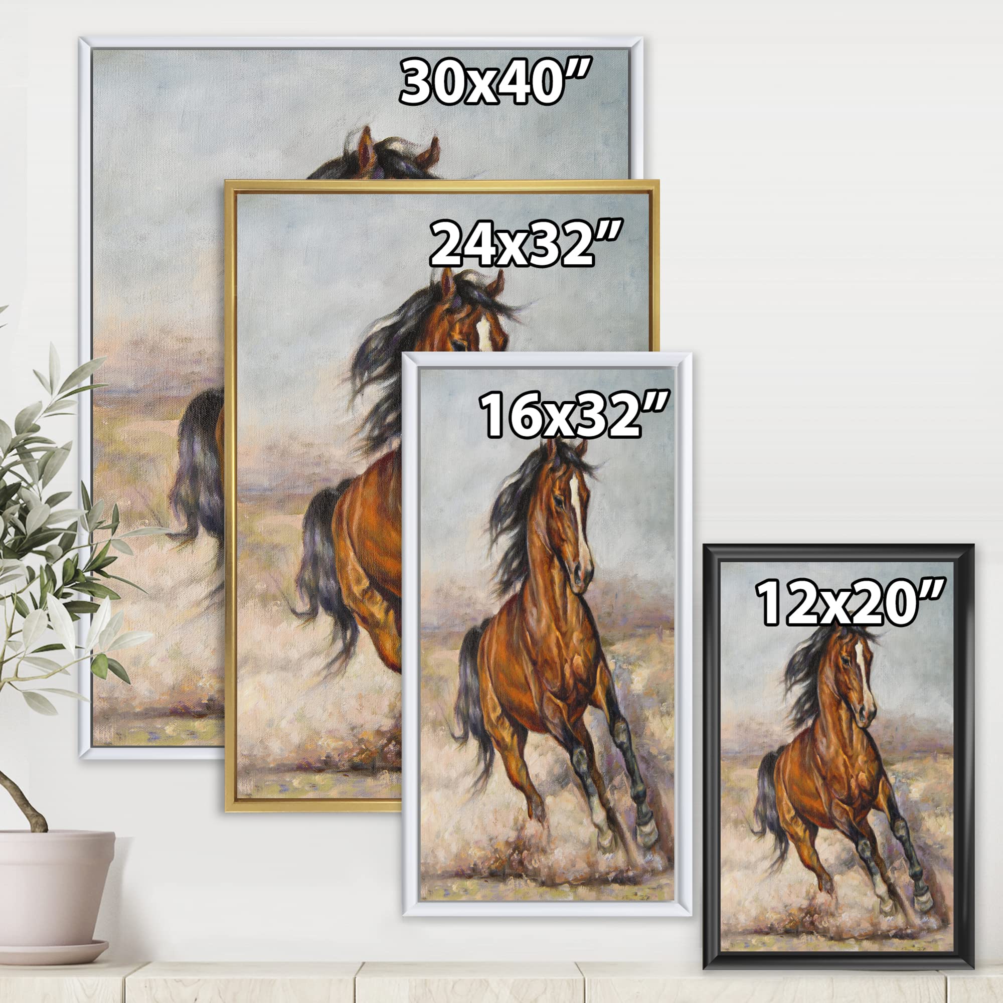 DesignQ Horse Racing Painting - Farmhouse Framed Canvas Wall Art Print for Living Room, Bedroom & Office Decor