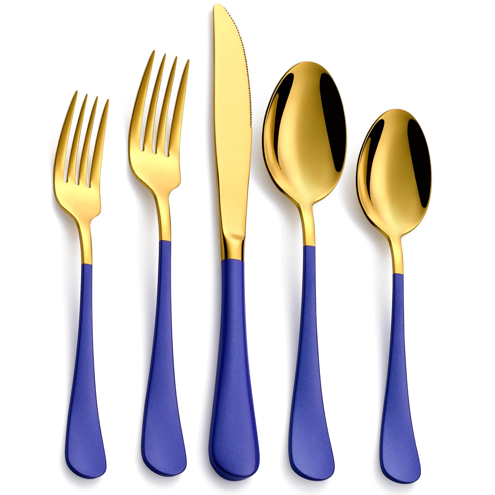 20-Piece Blue & Gold Flatware Set, 18/0 Stainless Steel Silverware with Colorful Handles - Service for 4, Includes Dinner Knives, Forks & Spoons - Mirror Polished & Dishwasher Safe - Perfect for Dinner Parties, Weddings & Modern Home Dining