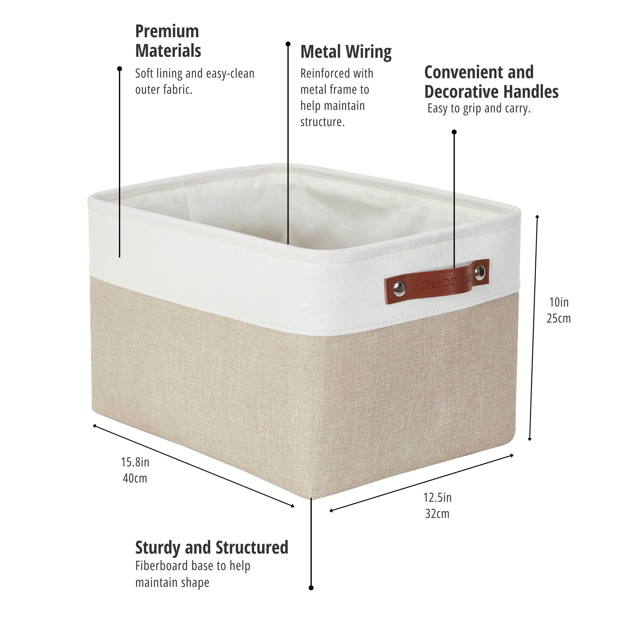 DECOMOMO Fabric Storage Bins - Extra Large 3-Pack Beige & White Closet Organizer Baskets for Shelves, Toys, Nursery, and Linen Closet Organization | Perfect for Home, Office, and Kids Room Storage Solutions