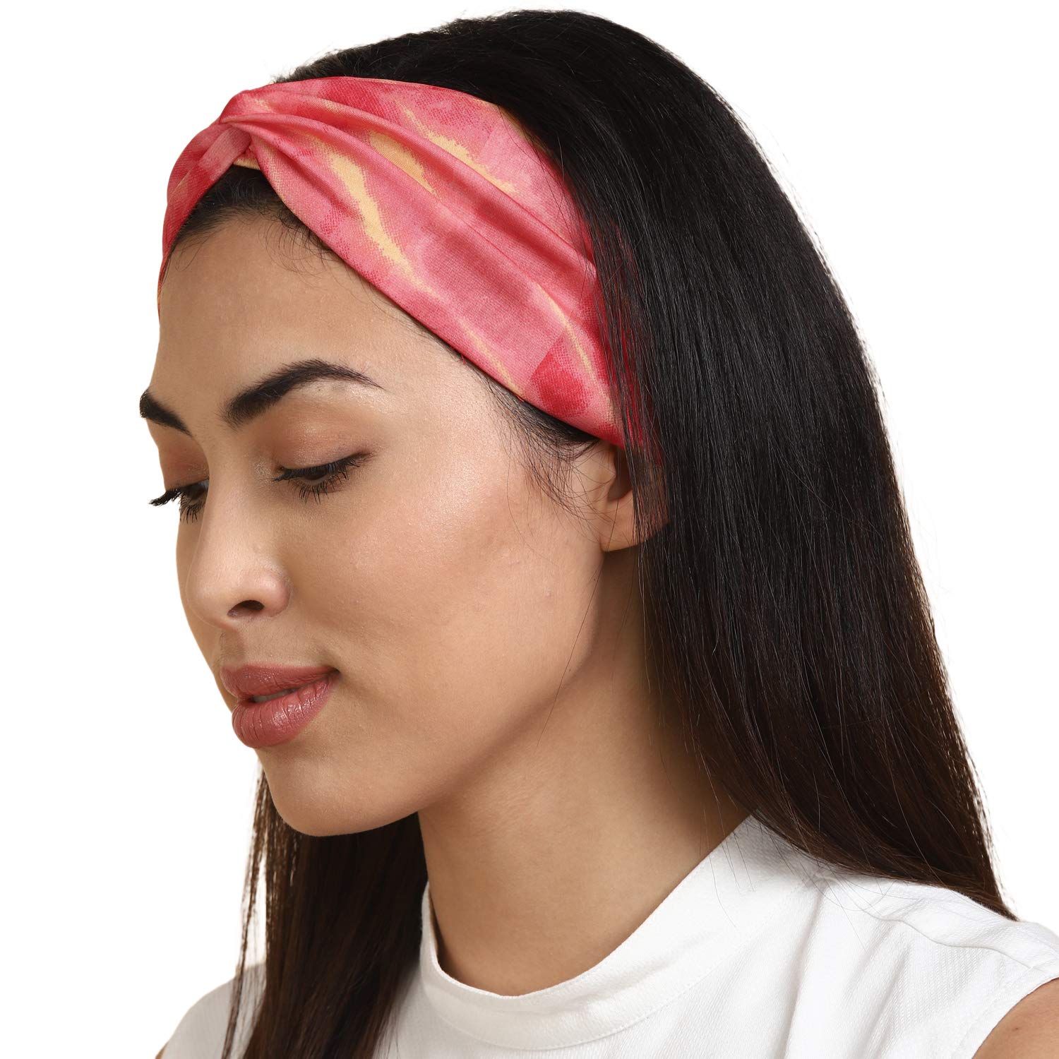 Deebaco Pink Tie-Dye Floral Headband for Girls & Women - Soft Fabric Hair Accessories for Yoga, Running, Workouts & Everyday Style