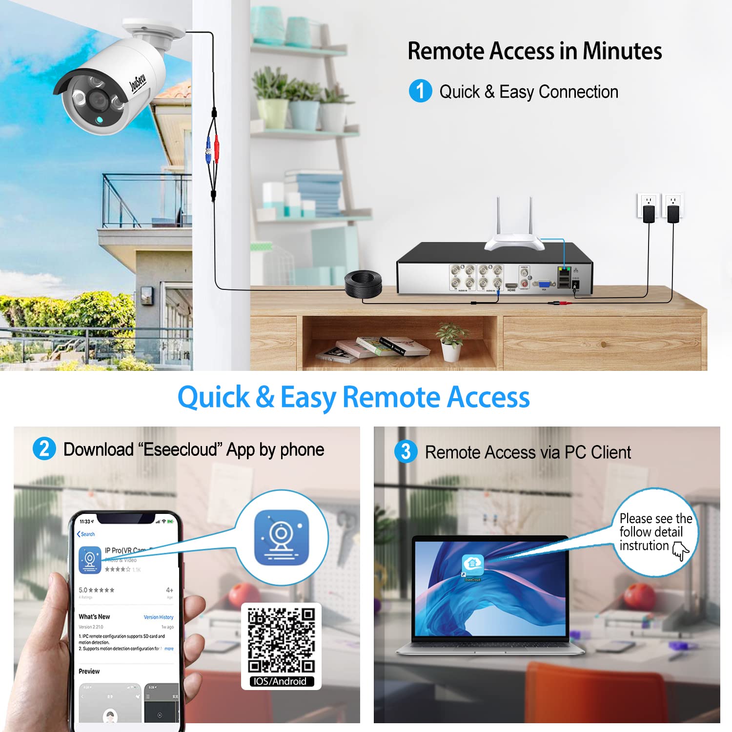 8CH 2MP HD 5-in-1 Home Security Camera System with 4 Wired 1080P Bullet & Dome Cameras, Night Vision, Email Alerts & 1TB HDD - Indoor/Outdoor Surveillance for House, Business & Property Protection