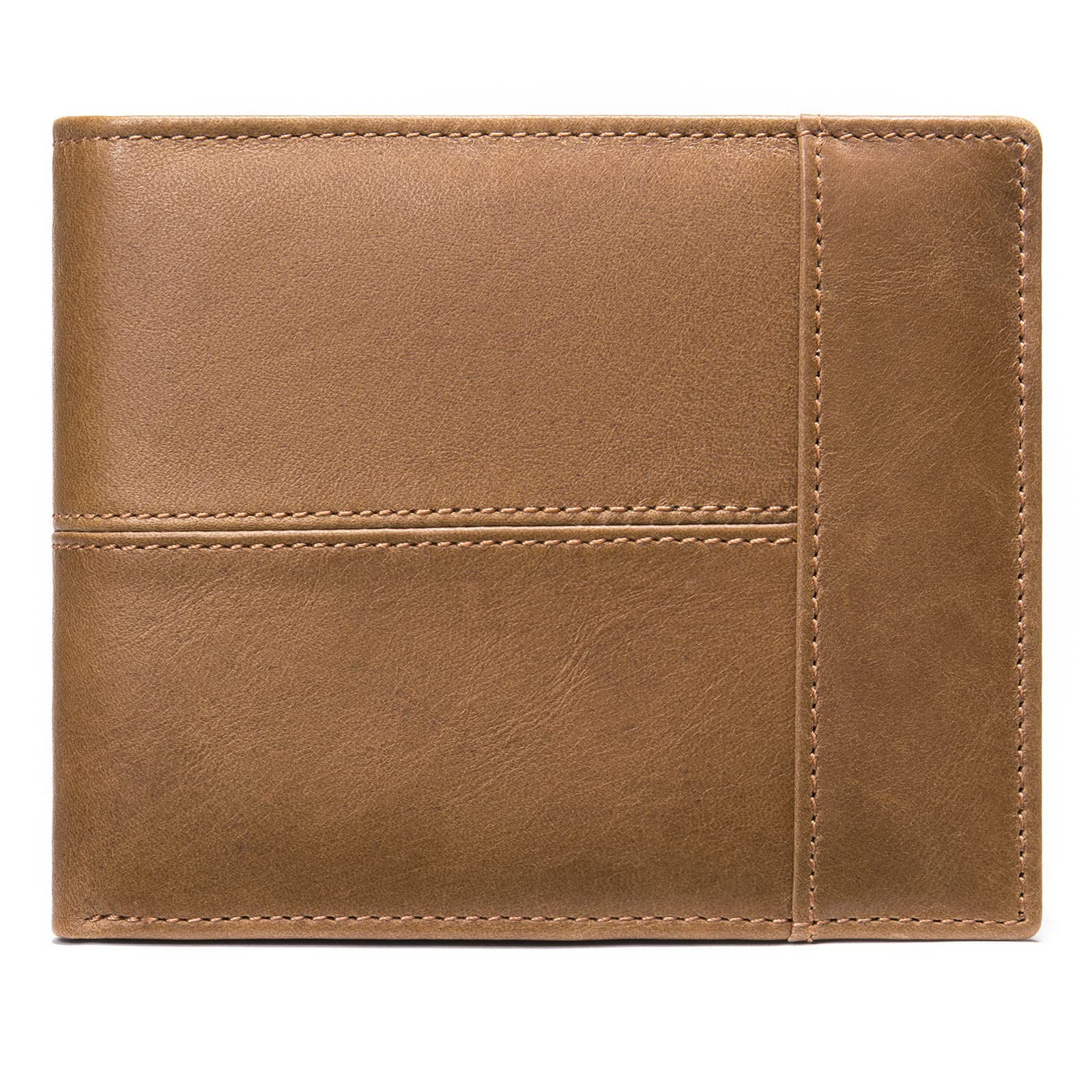 JOTONOXEN Men's RFID Blocking Genuine Leather Bifold Wallet with ID Window & 16 Card Slots - Slim Minimalist Wallet for Everyday Carry & Travel (Brown)