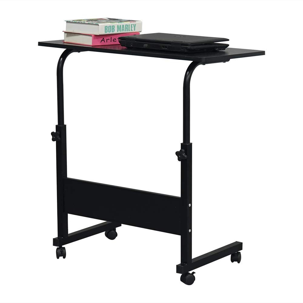 Adjustable U-Shaped Overbed Table with Wheels - Portable Side Table for Laptop, Breakfast, or TV Tray - Ideal for Bed, Sofa, or Office Use (Black)