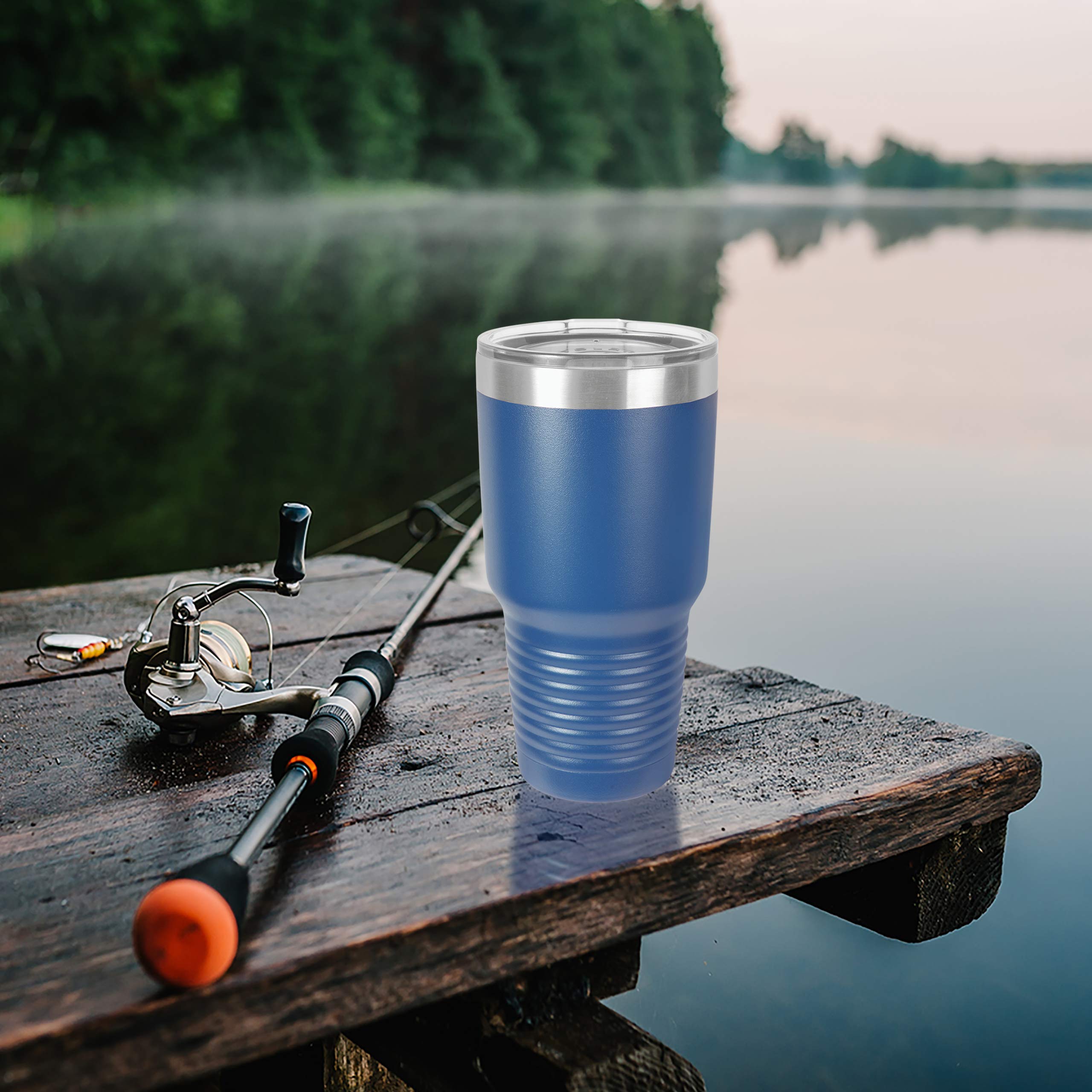 24-Pack Clear Water Home Goods 30 oz Stainless Steel Tumblers - 18/8 Double Wall Vacuum Insulated Travel Mug & Water Bottle with Clear Lid & Powder Coated Finish (Blue) - Perfect for Office, Gym, Camping & Outdoor Activities