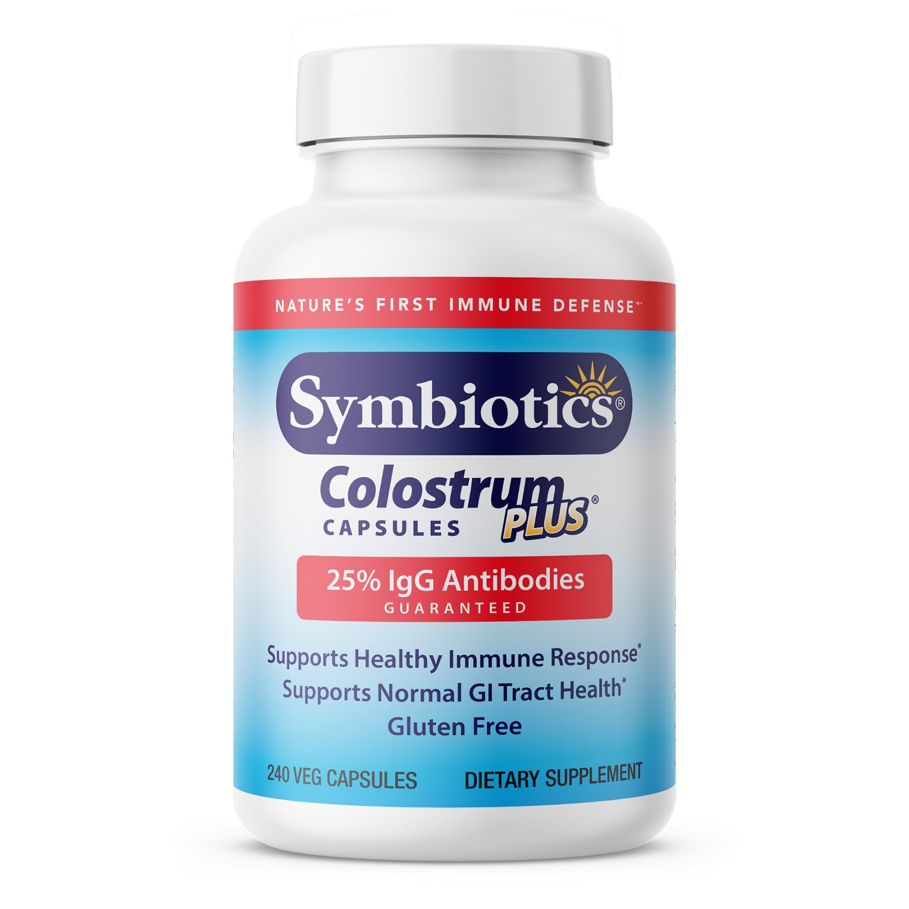 Symbiotics Colostrum 240ct Vegetable Capsules - Immune System Support with Lactoferrin & 25% IgG Antibodies - Gluten Free Colostrum Protein Supplement - Boost Immunity for Adults & Kids - Perfect for Cold Season & Daily Wellness