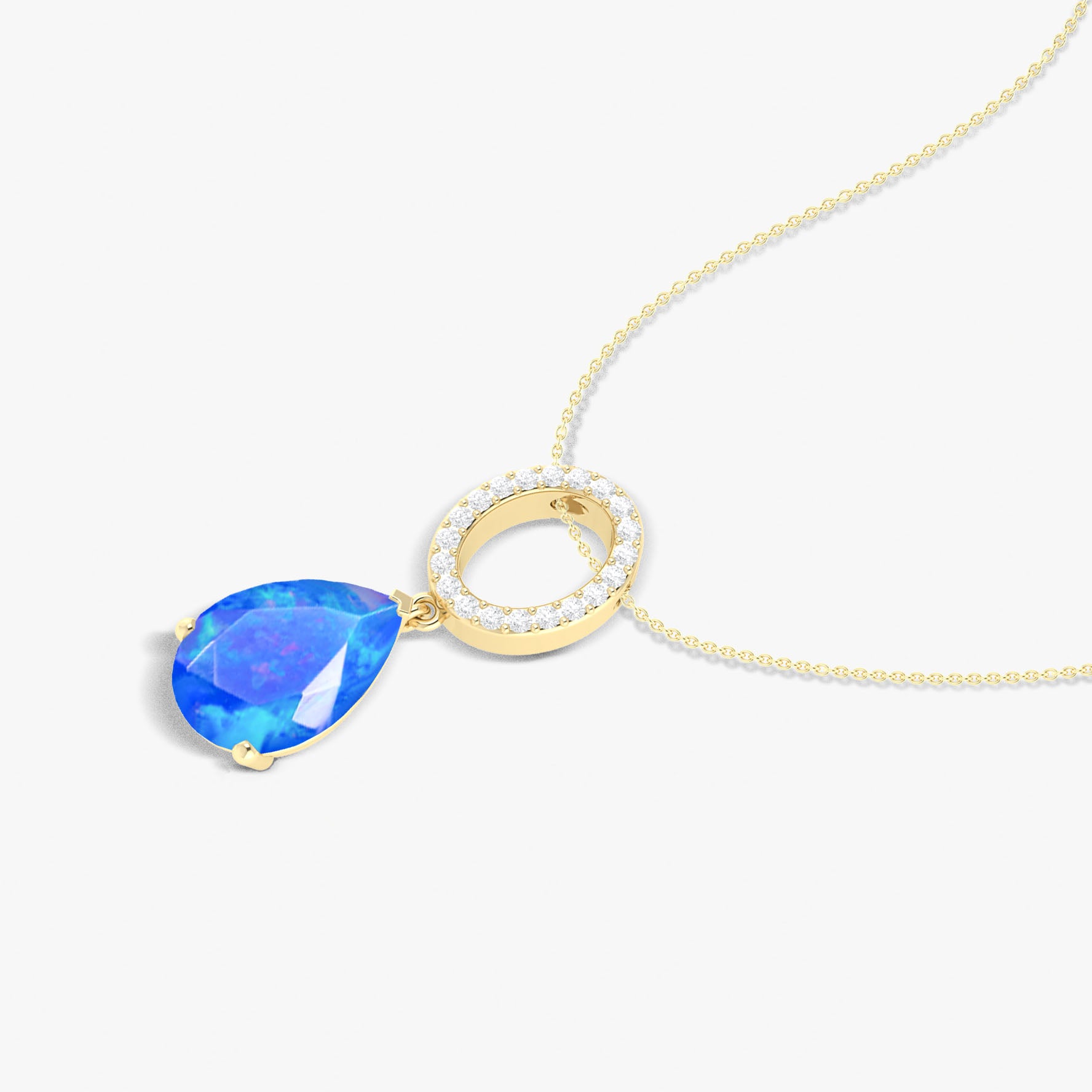 Natural Blue Opal Pear Stone Drop Chain Pendant Necklace for Women - Elegant Boho Jewelry Gift for Birthday, Anniversary & Everyday Wear
