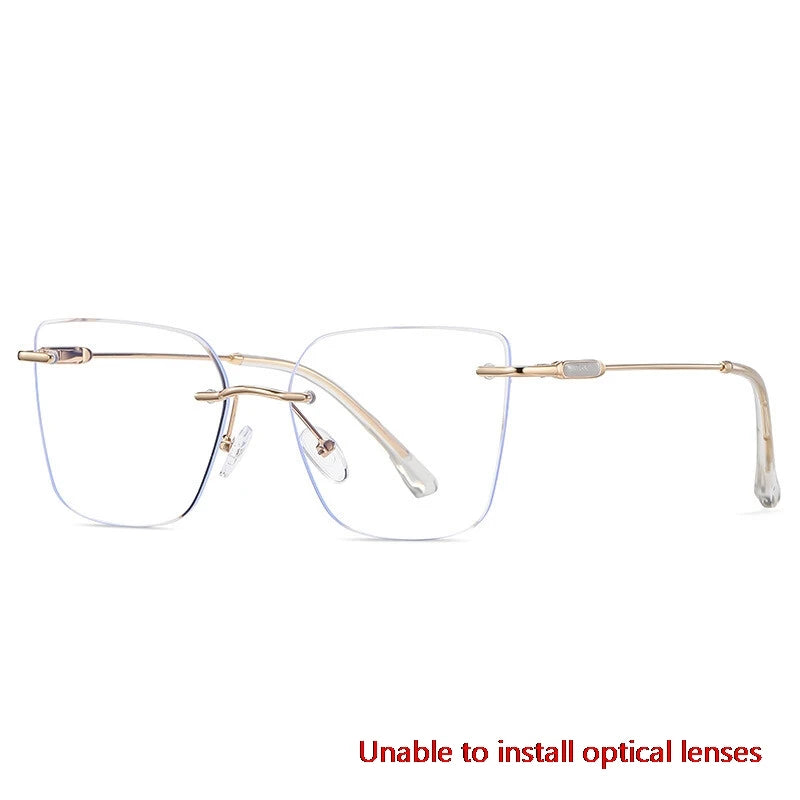 CCspace Women's Rimless Square Alloy Spring Hinge Eyeglasses - Lightweight Metal Frame Glasses for Reading, Working & Daily Use (Model 302086)