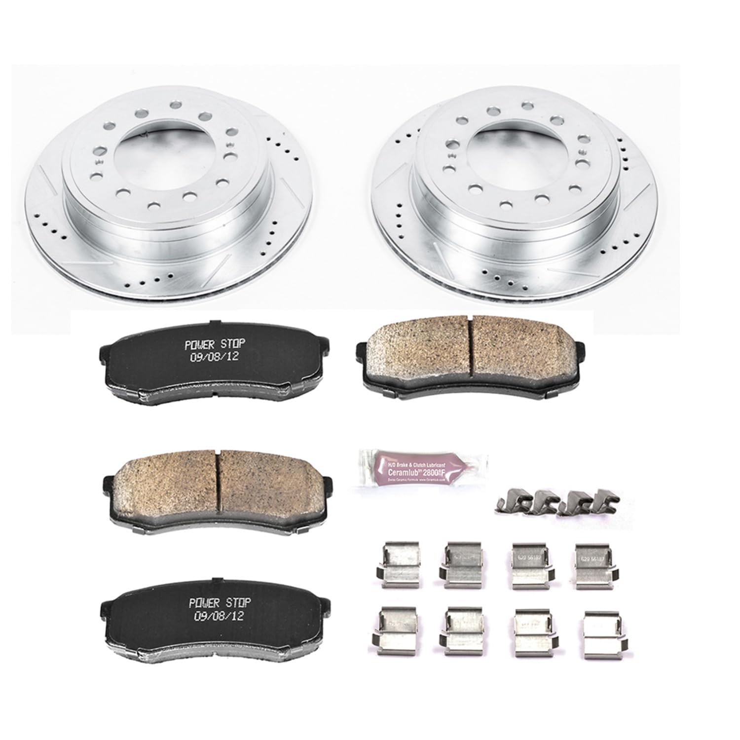 Power Stop K5875 Z23 Carbon Fiber Brake Pads & Drilled Slotted Rotors Kit - Fits 2010-2022 Lexus GX460, 2010-2016 Toyota 4Runner, 2010-2014 FJ Cruiser | High-Performance Braking for Off-Road & Towing