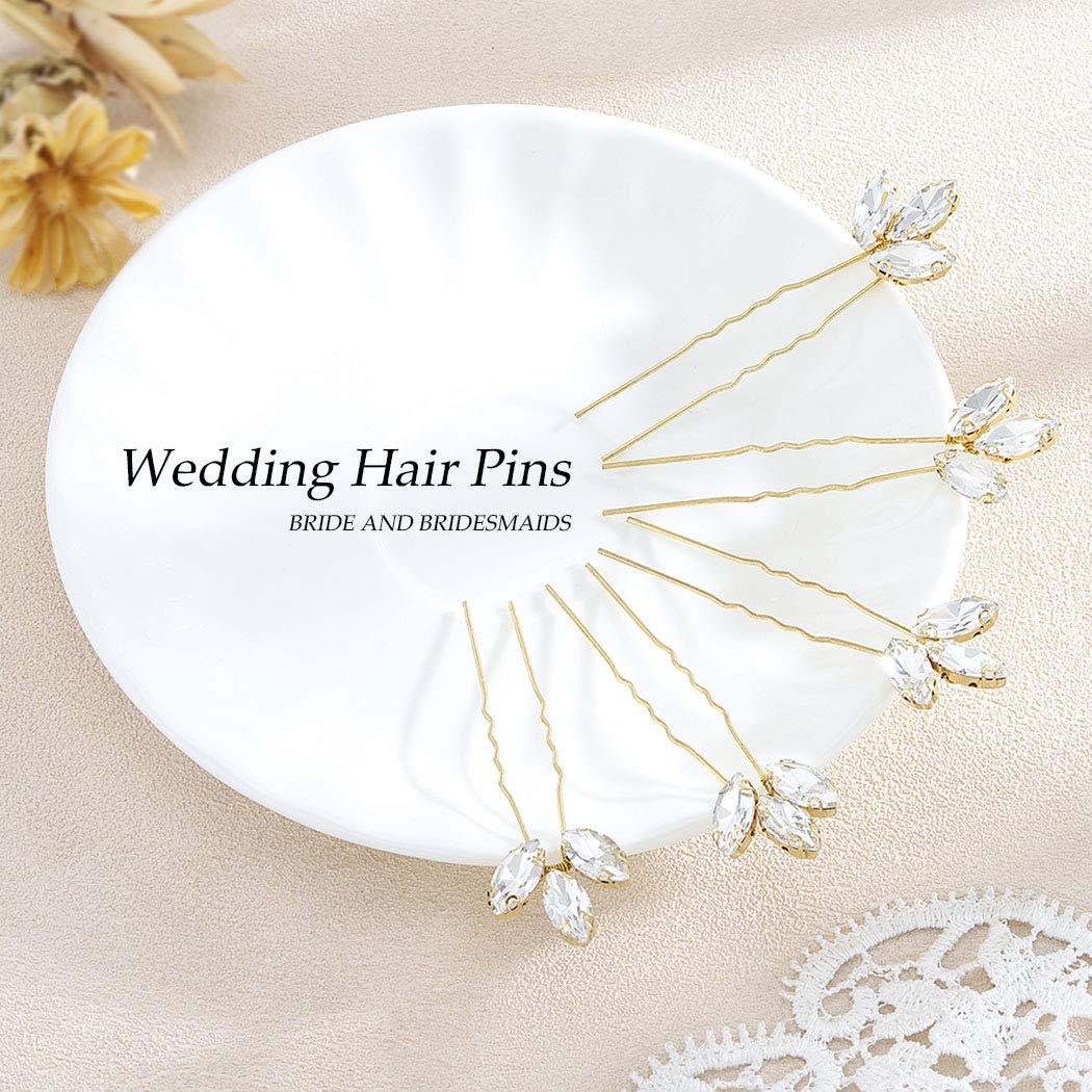 Jakawin Crystal Rhinestone Bridal Hair Pins - Gold Wedding Hair Accessories for Women & Girls - Perfect for Brides & Special Occasions