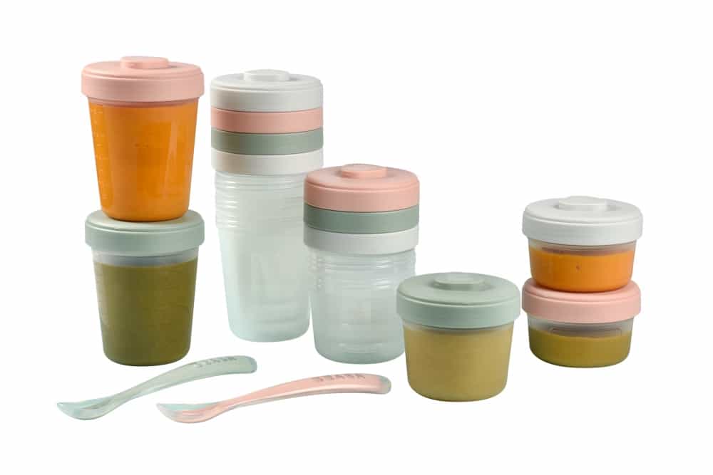 BEABA Baby Food Storage Containers with Lids - Set of 12 BPA-Free Clip Lock Containers + 4 Spoons for Infant Puree, Snacks & Breast Milk | Microwave & Dishwasher Safe