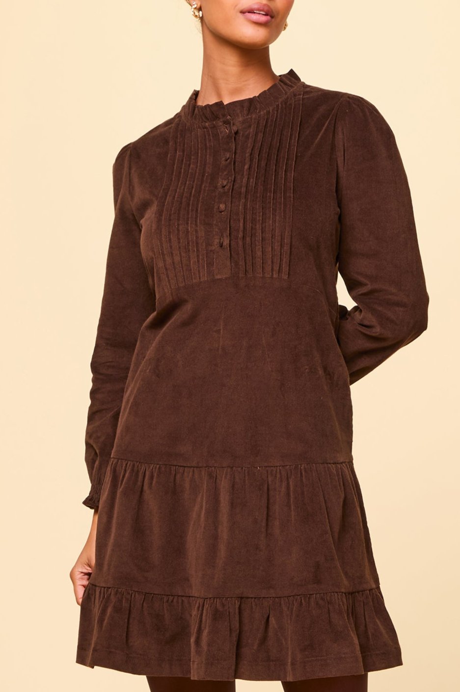 Stema Women's Short Corduroy Dress in Chocolate Brown | Casual Fall Outfit for Coffee Dates & Autumn Walks
