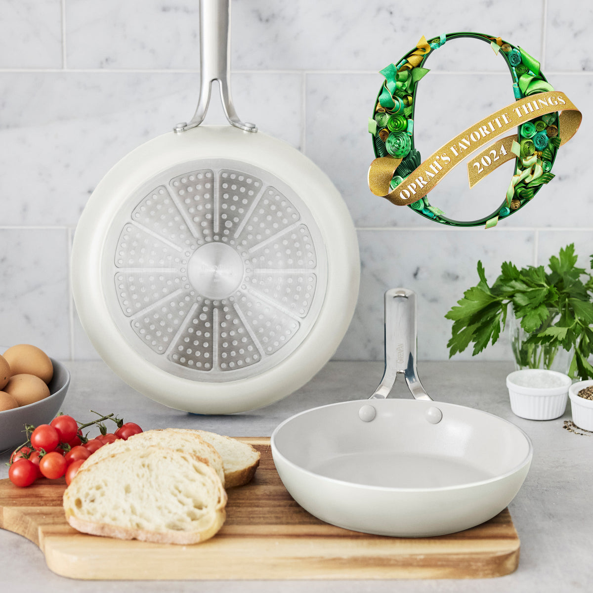 Nova Ceramic Nonstick 8 and 10 Inch Fry Pan Set - PFOA Free, Dishwasher Safe Cookware - Perfect for Sauteing, Frying & Cooking Eggs - Cream Color Kitchen Essentials
