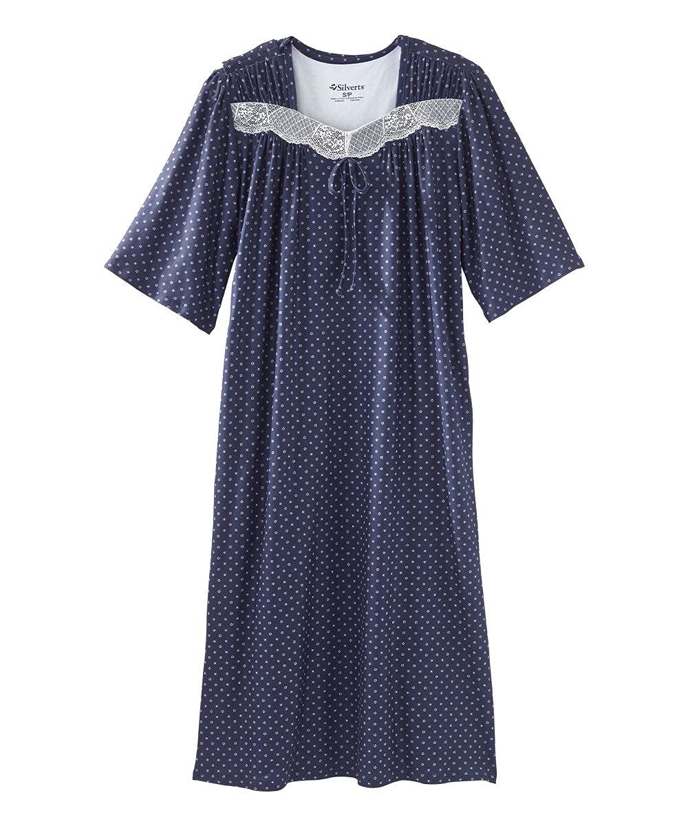 Silk Open-Back Hospital Gowns for Women - Comfortable & Easy Wear Patient Gowns for Seniors & Recovery - Soft Milk Silk with Lace Trim 2/3 Sleeve - Perfect for Post-Surgery, Maternity & Home Care