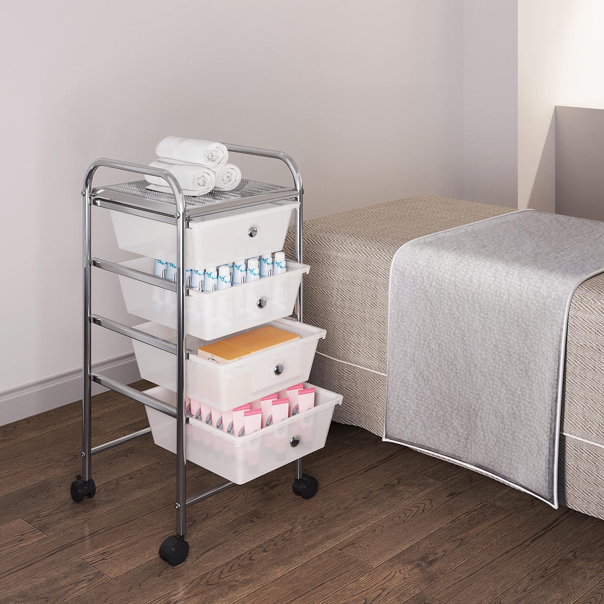 Yaheetech 4-Drawer Rolling Storage Cart with Metal Frame & Plastic Drawers - Mobile Organizer for Home, Office, Kitchen, Bathroom, or Dorm - White