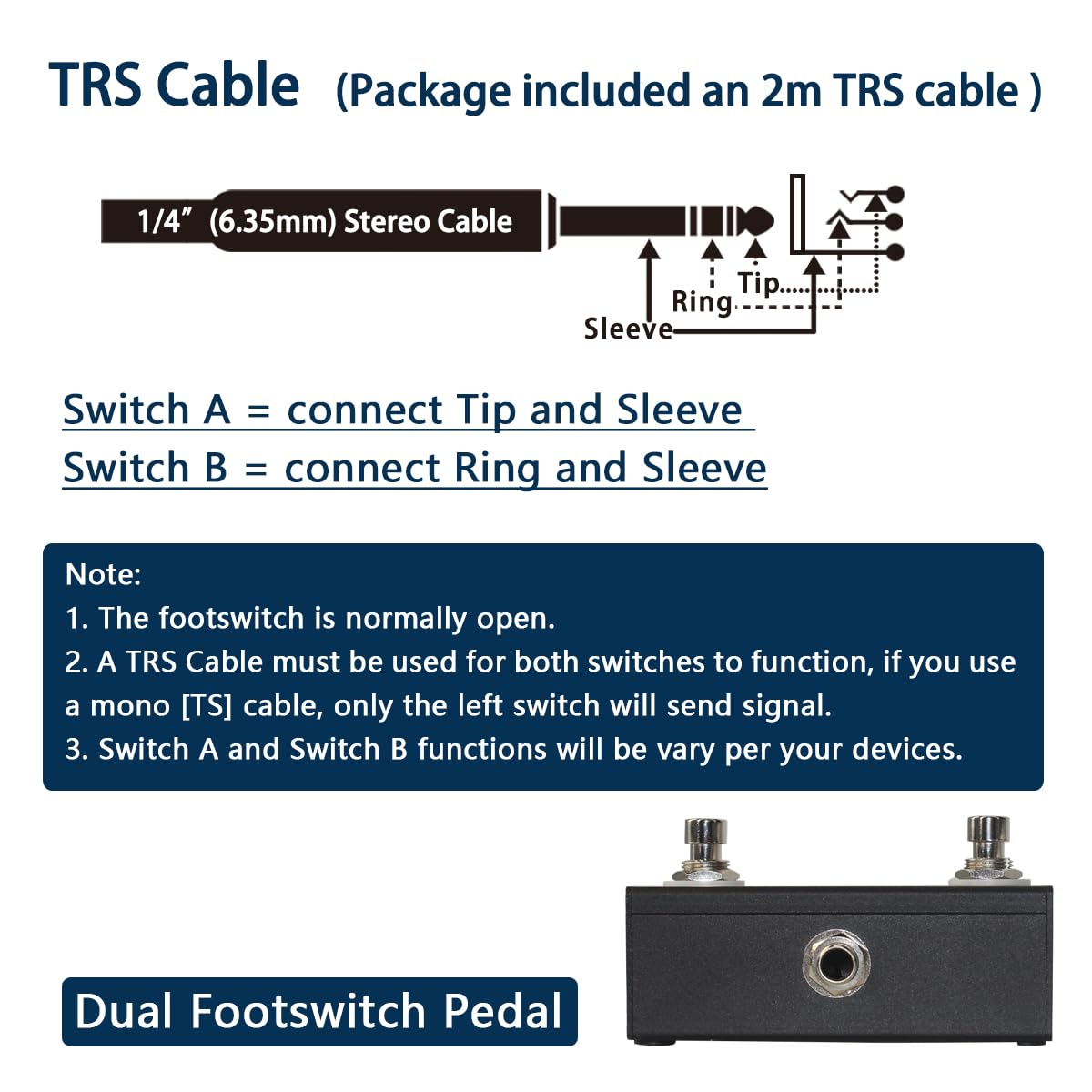 Dual Switch Guitar Effect Pedal with TRS Cable - Unlatch Footswitch for Boss, Line 6 & More - Perfect for Live Performances & Studio Recording