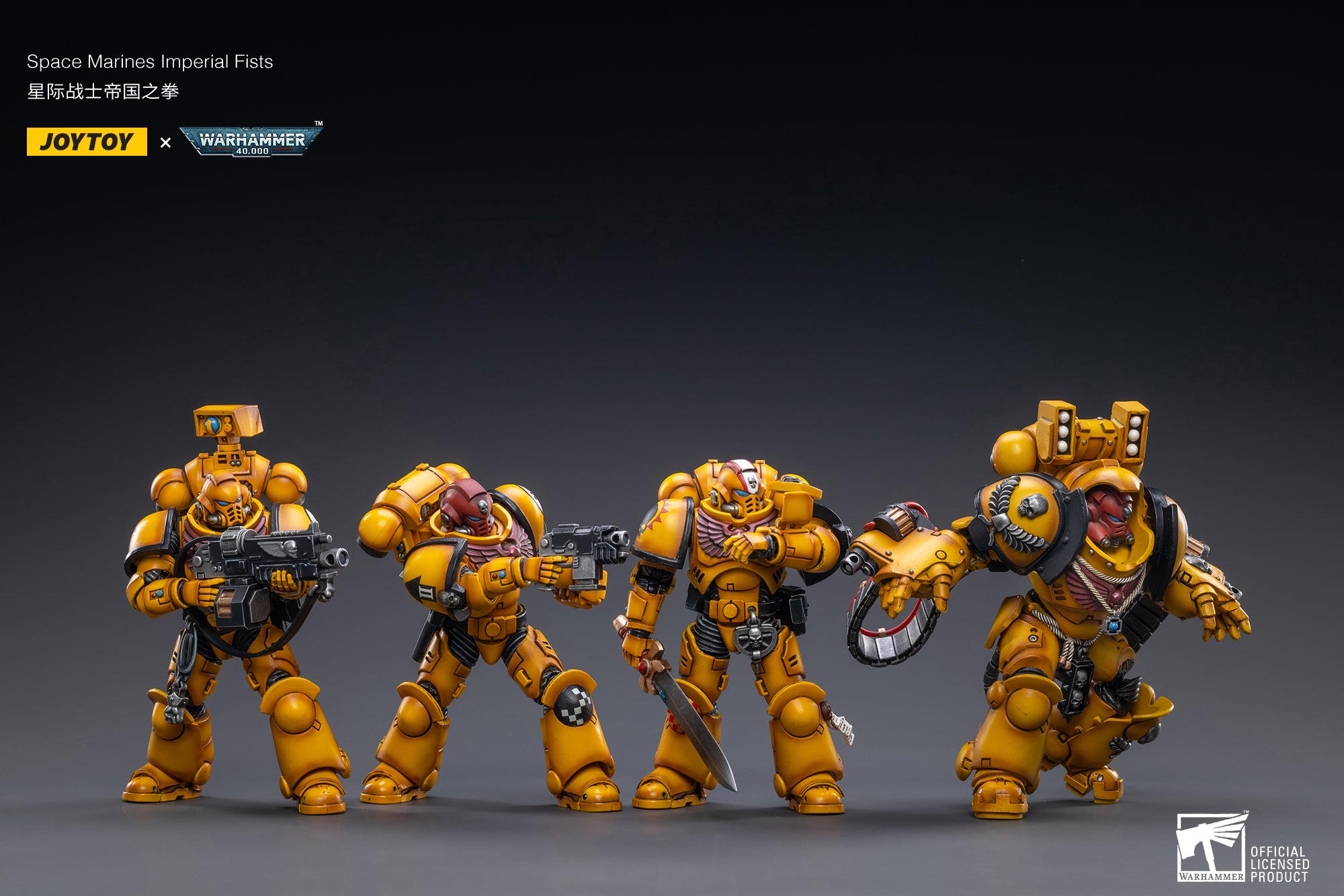 1/18 JOYTOY Warhammer 40K Action Figure Set - 4PCS Space Marines Imperial Fists Collectible Miniatures for Tabletop Gaming & Display