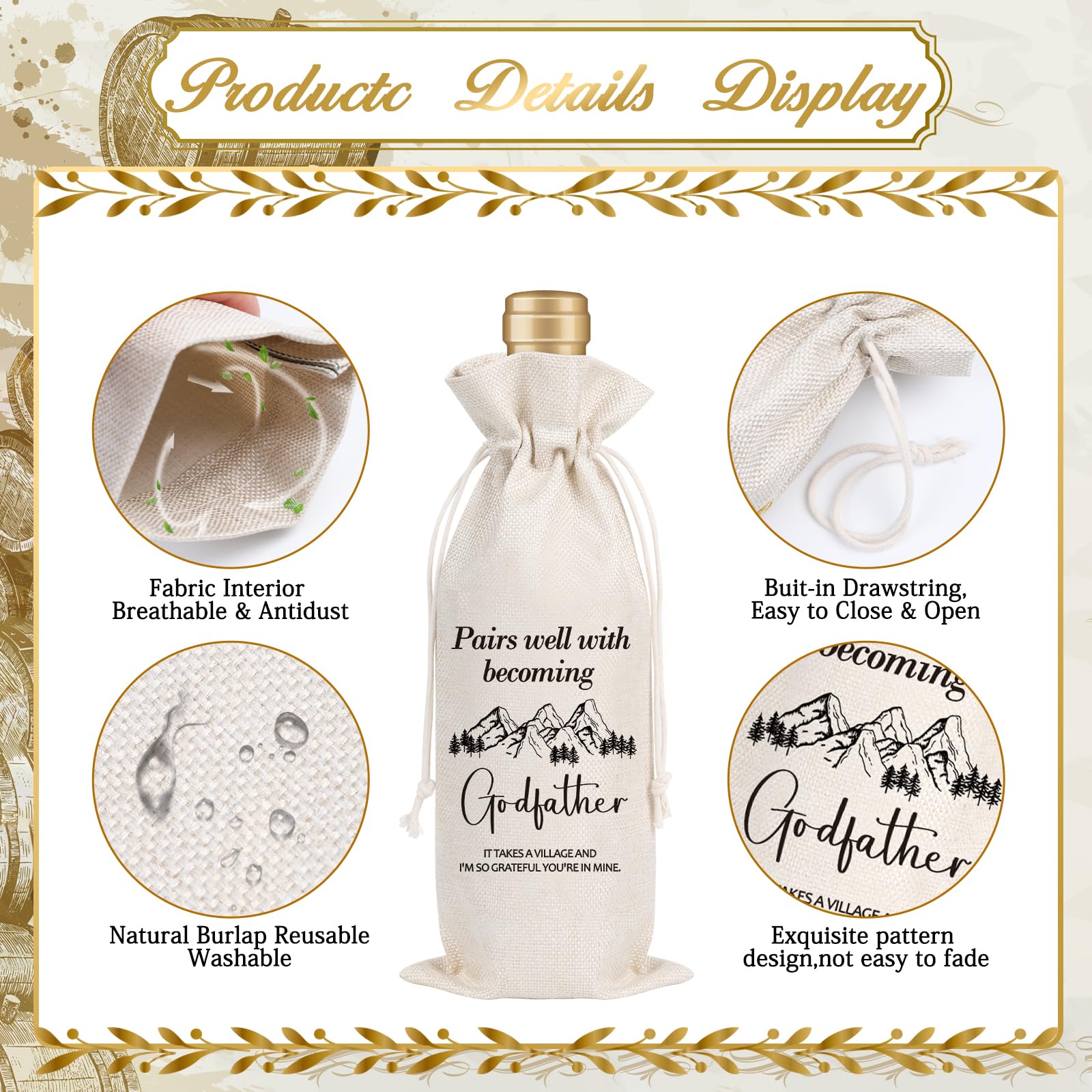Premium Godfather Proposal Wine Gift Set - Elegant Wine Bag for Men, Perfect Pairing for Becoming a Godfather - Ideal Christening, Baby Shower & Baptism Gift for Godparents, Uncles & Aunts - Thoughtful Present for Special Occasions & Celebrations