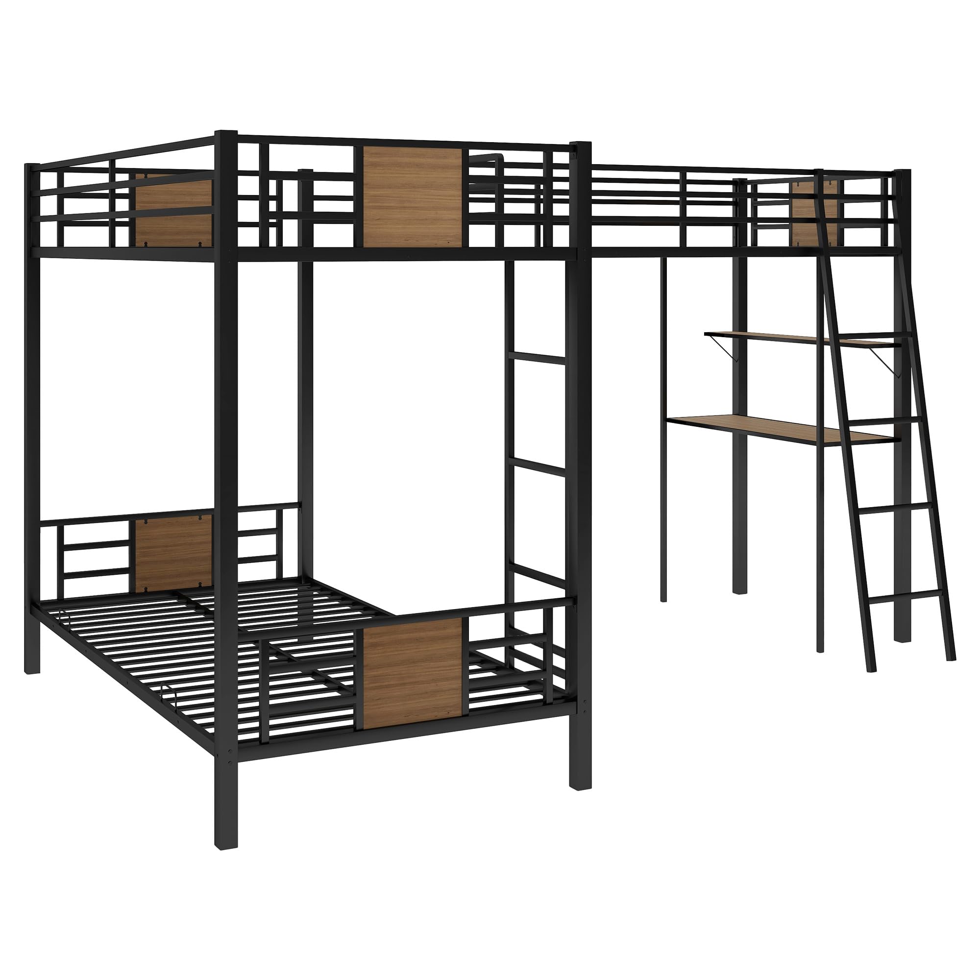 L-Shaped Twin Over Twin Bunk Bed with Desk & Shelf - Space-Saving Kids Bedroom Furniture for Small Rooms - Sturdy Wooden Loft Bed for Siblings or Sleepovers