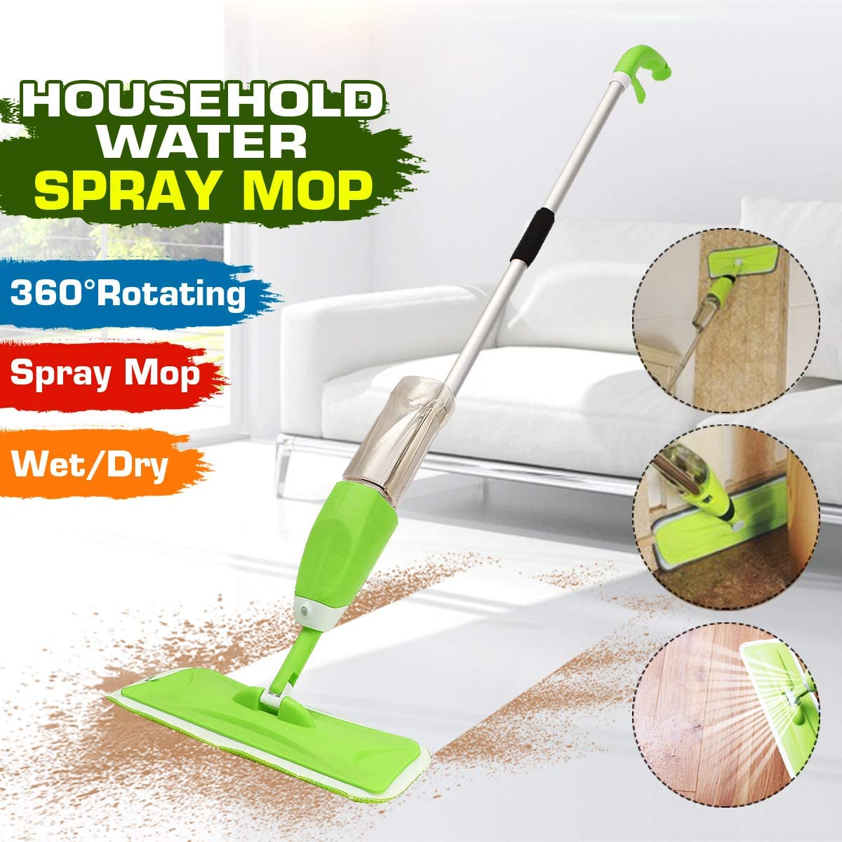 Verozi® 360° Rotating Magic Flat Microfiber Mop with Stainless Steel Handle - Wet Dry Floor Cleaner for Hardwood, Tile & Laminate - Includes 2 Washable Refill Pads - Perfect for Home, Kitchen & Bathroom Cleaning (1 Pack)