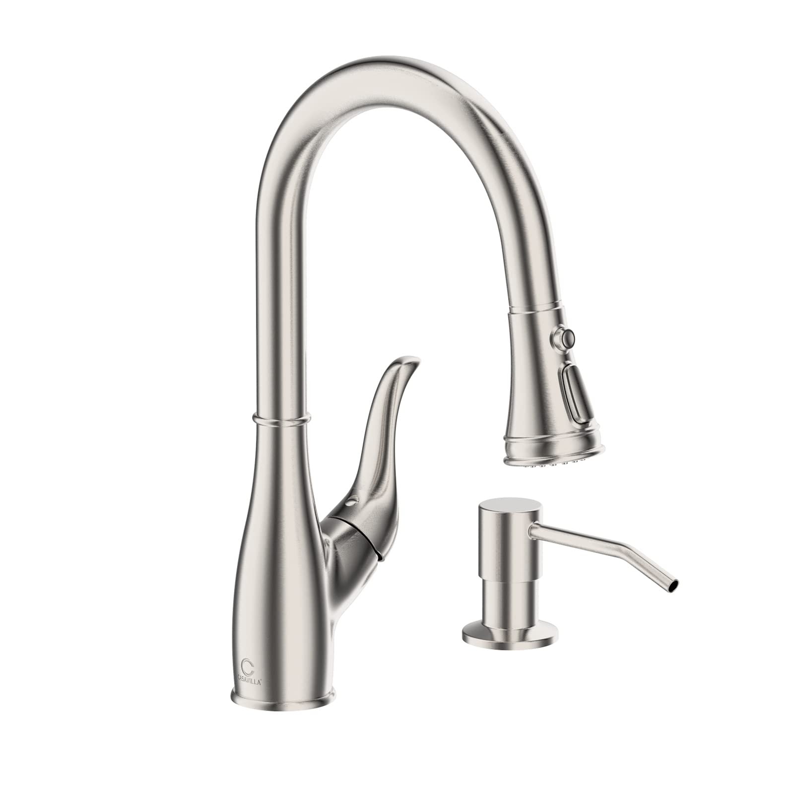 Premium Stainless Steel Kitchen Faucet with Pull Down Sprayer & Soap Dispenser - Single Handle Brushed Nickel Farmhouse Sink Faucet for RV, Camper, Tiny House - Ideal for Small Kitchens, Mobile Homes & Off-Grid Living
