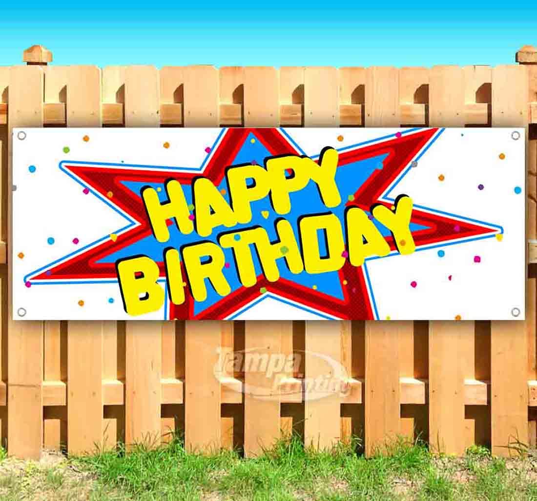 Happy Birthday Banner - 13 oz Heavy-Duty Vinyl with Metal Grommets | Single-Sided Non-Fabric Decoration for Parties & Events | Indoor & Outdoor Use