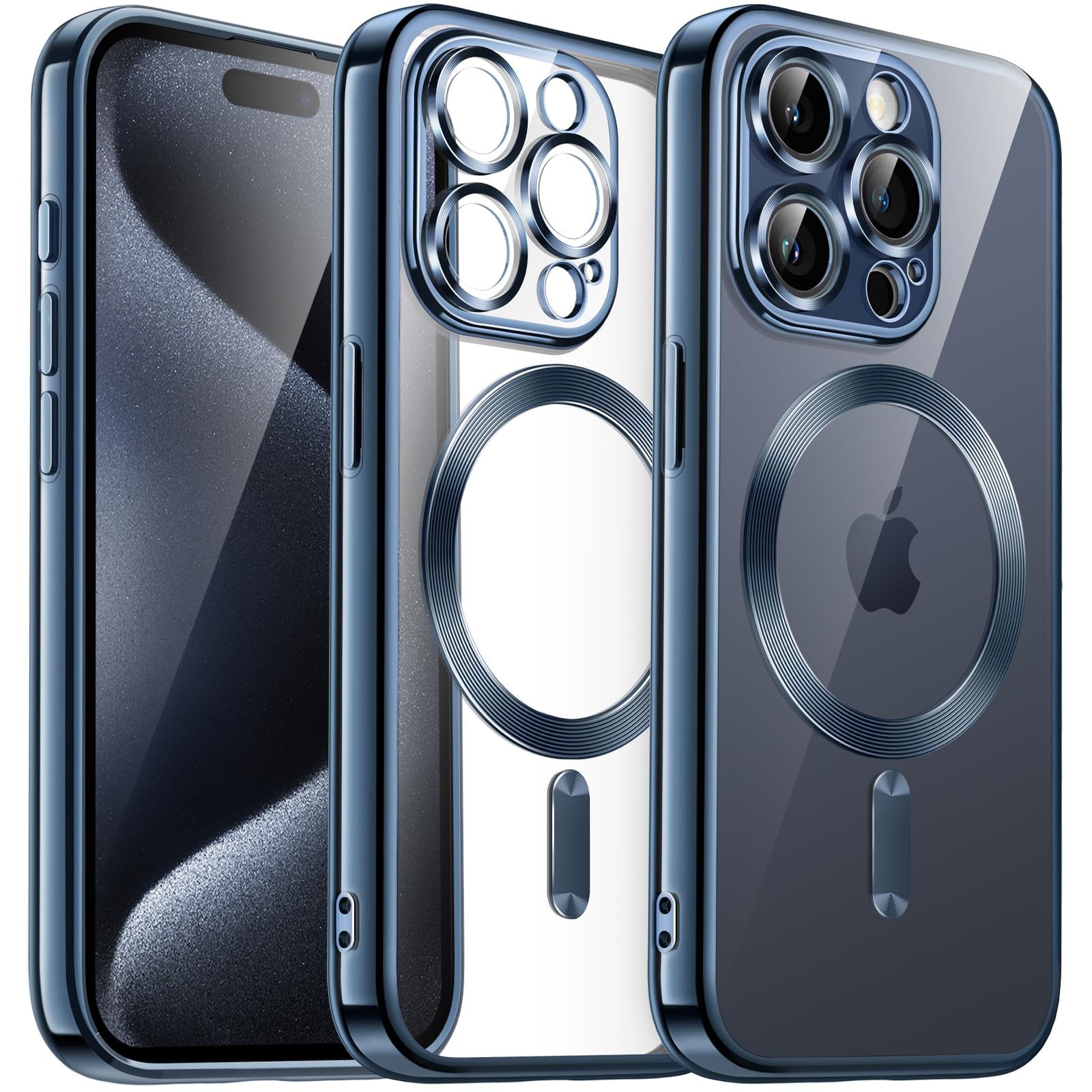 JETech iPhone 15 Pro Max Case 6.7 Inch - Soft Clear Shockproof TPU Cover with Camera Protection | Magsafe Compatible Wireless Charging | Electroplated Blue Design for Everyday Use & Travel Protection
