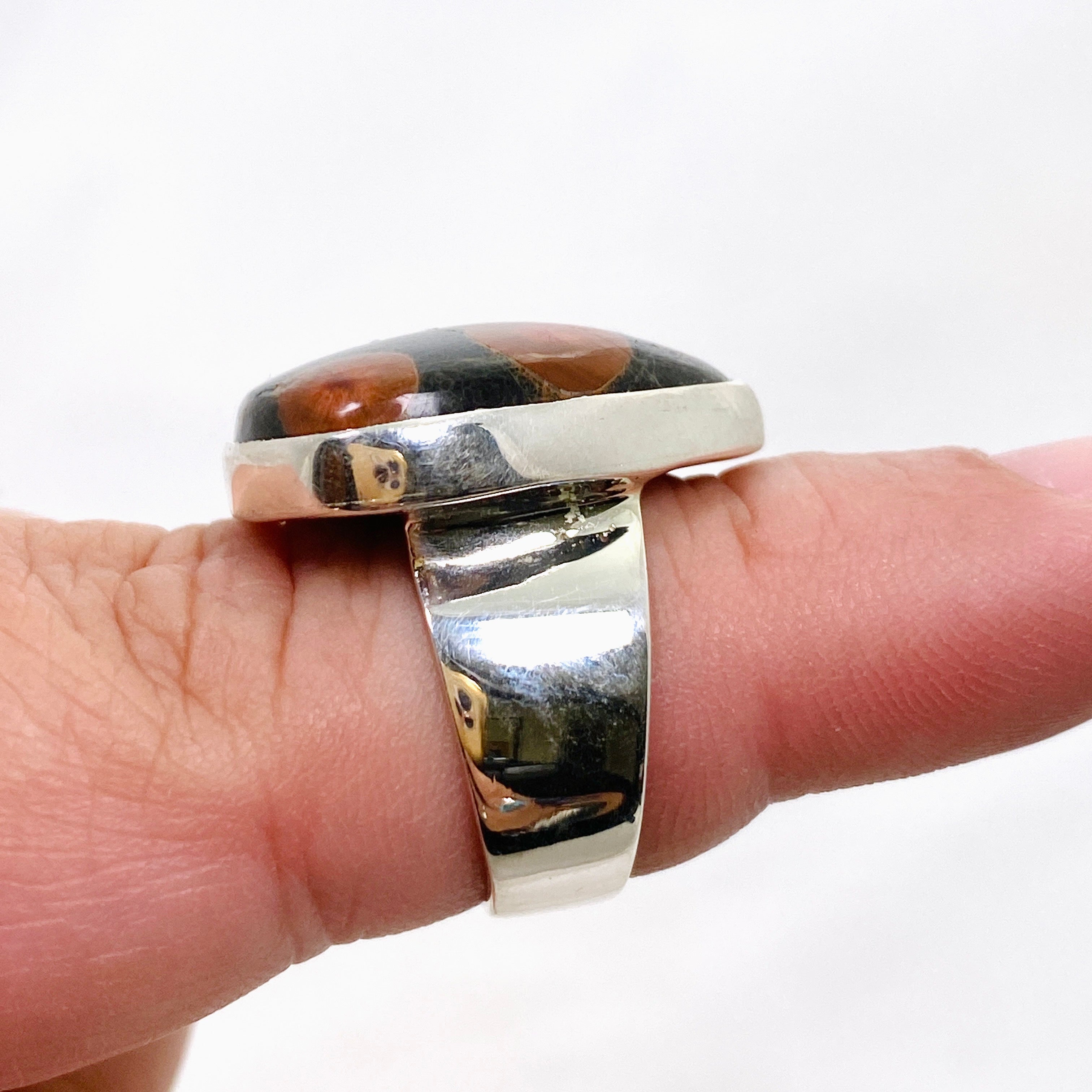 Natural Peanut Obsidian Perlite Teardrop Cabochon Ring - Size 7 - KRGJ3348 - Perfect for Boho Jewelry, Healing Crystal Collection & Spiritual Gift Giving