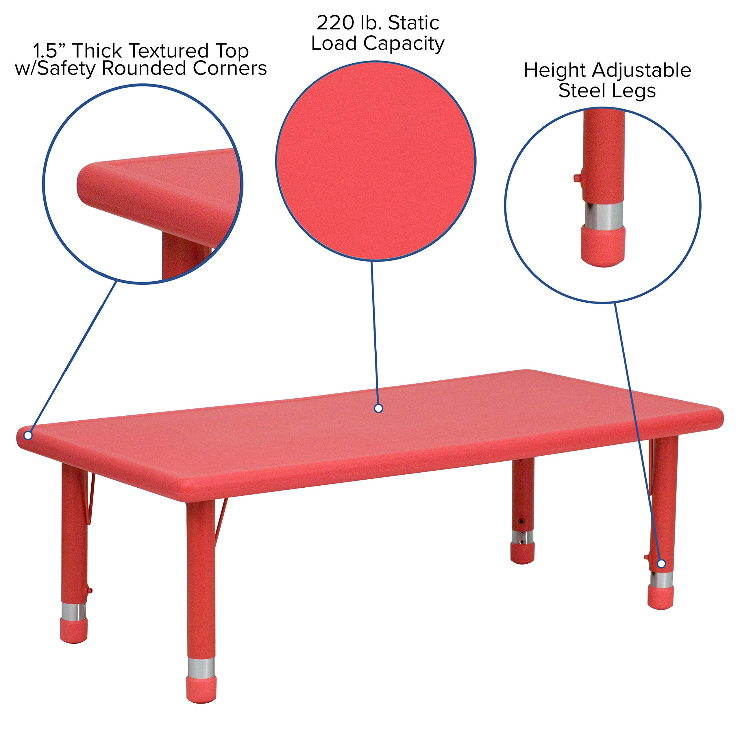 EMMA + OLIVER 24x48 Inches Red Plastic Adjustable Height Kids Activity Table - Perfect for Playrooms, Classrooms & Daycare Centers