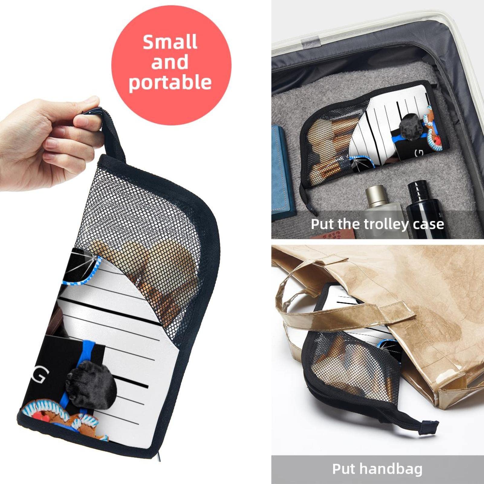 12-Piece Makeup Brush Organizer Bag with Funny Pug Dog Design - Portable Cosmetic Brush Holder Case for Travel, Home & Professional Use