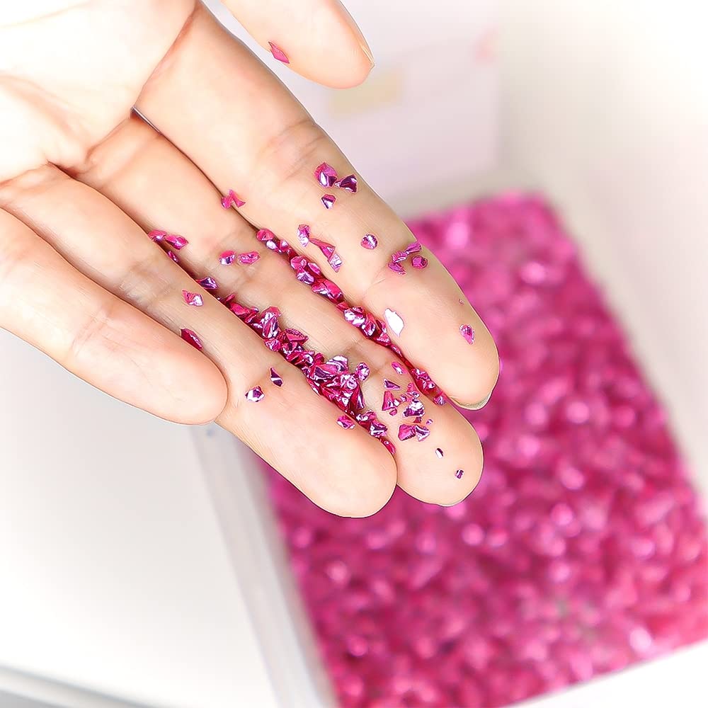 50g Pink Sequins Glitter Crushed Glass 2-4mm Irregular Chunky Shiny Sprinkles for Epoxy Resin Jewelry, Nail Art, Scrapbooking, Vase Filler, Home Decor - DIY Crafts, Wedding Centerpieces, Gift Wrapping, Party Decorations
