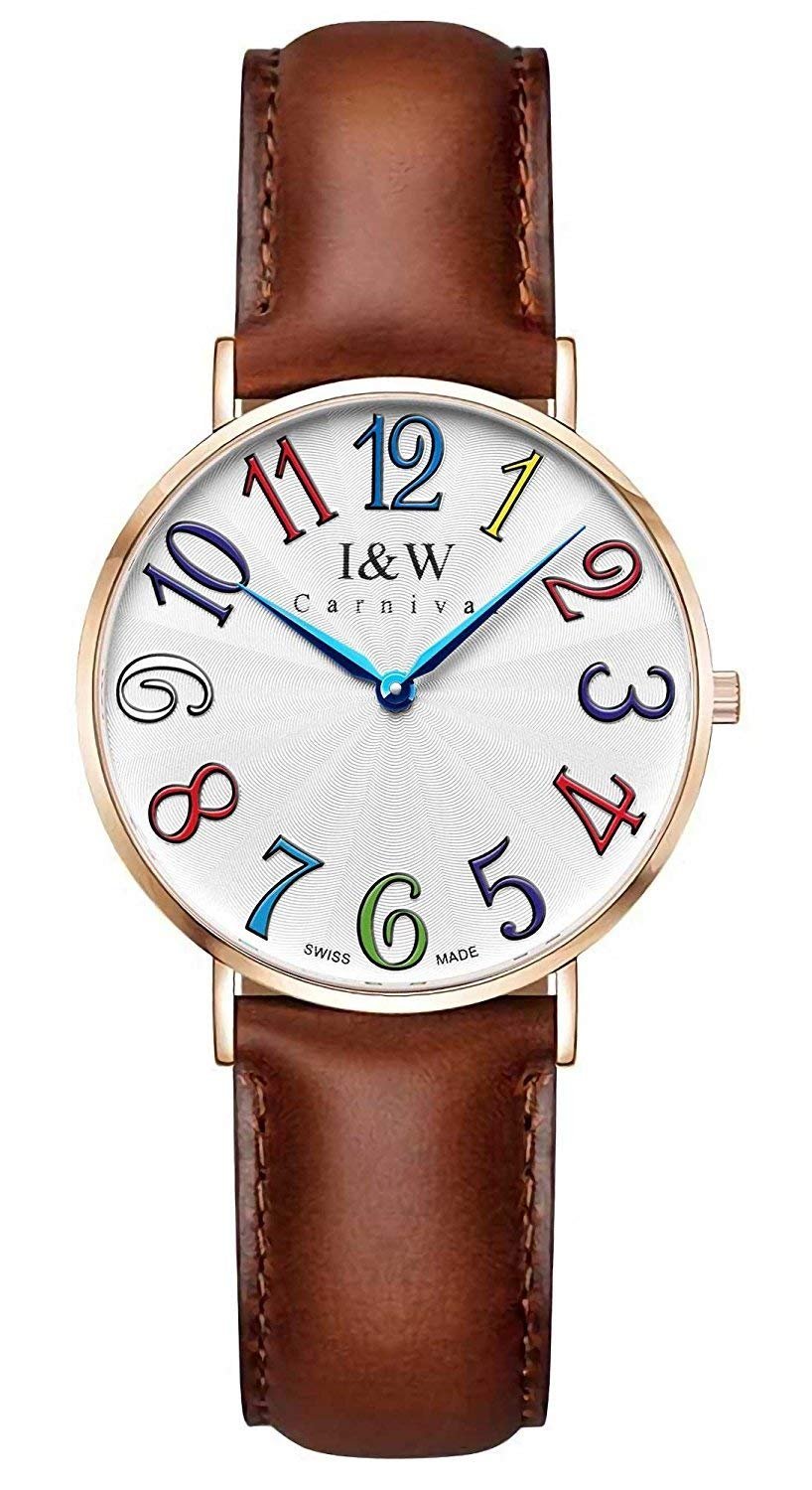 Minimalist Unisex Watches with Colorful Arabic Numbers - Ultra Thin White Face Watch for Men & Women | Perfect for Casual, Office & Everyday Wear