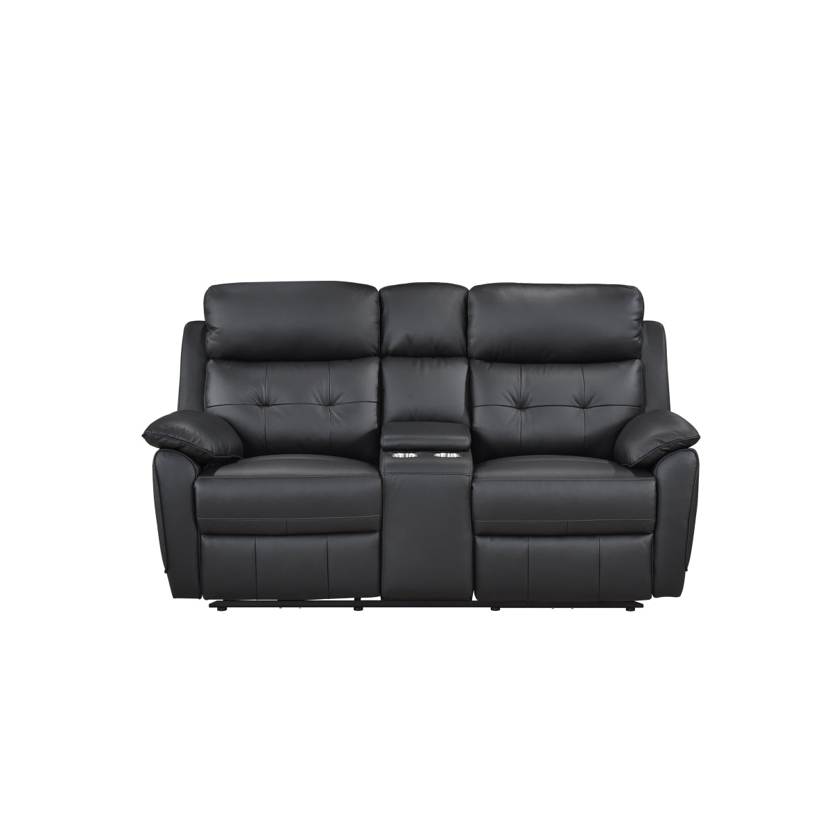 Premium Black Leather Power Reclining Loveseat with USB Charging Ports - Modern Living Room Furniture for Movie Nights & Home Theater Comfort