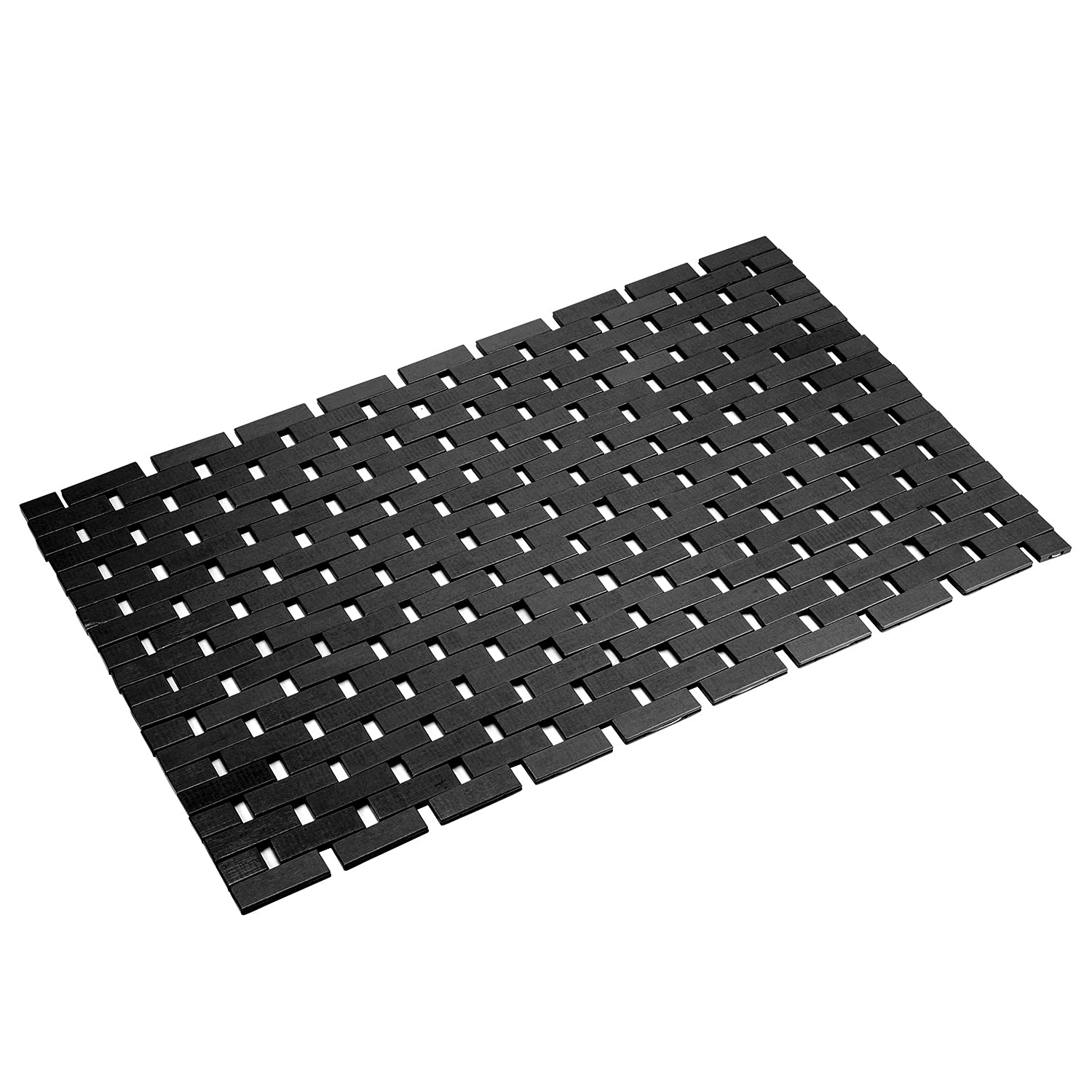**Non-Slip Bamboo Bath Mat - Waterproof Wooden Shower Rug for Bathroom Floor (16x24 Inch, Black) - Easy to Clean & Eco-Friendly - Perfect for Bathtub, Shower, and Spa Areas**