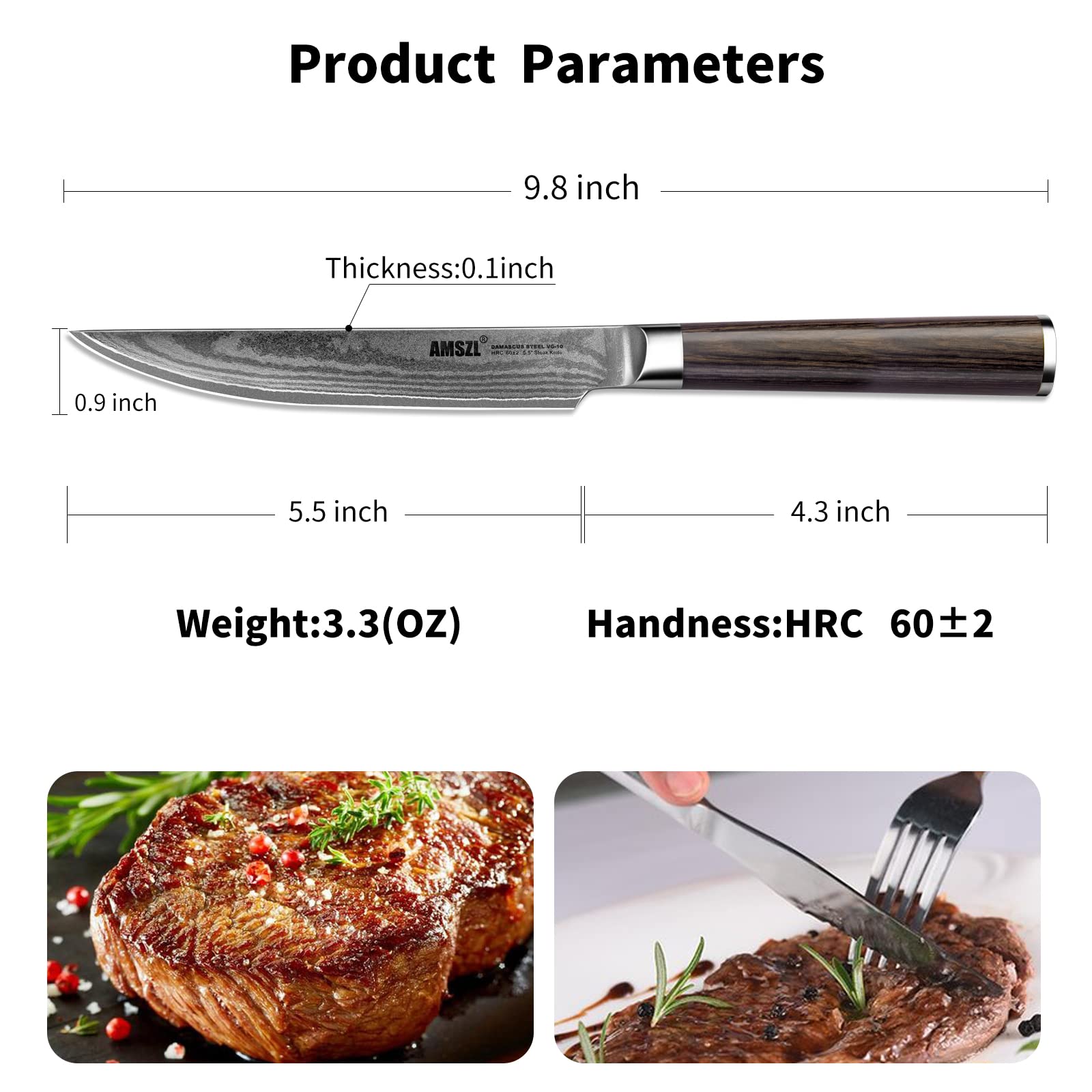 Premium 6-Piece Damascus Steak Knife Set - 5.5