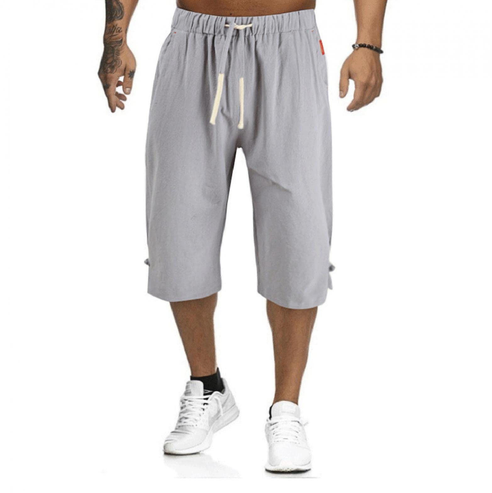 Men's 7 Inch Inseam Gym Shorts - Breathable Linen Workout & Training Shorts with Elastic Waist & Drawstring | Perfect for Running, Yoga, and Casual Wear